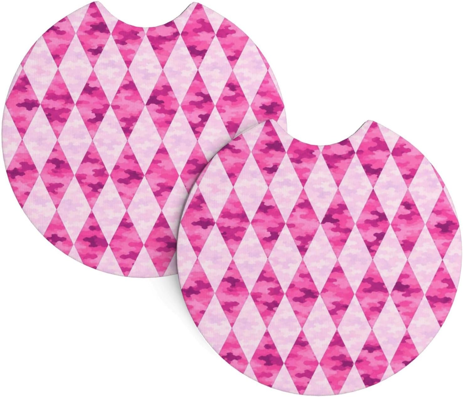 Pink Argyle Car Cup Holder Coasters, Non Slip Car Accessories