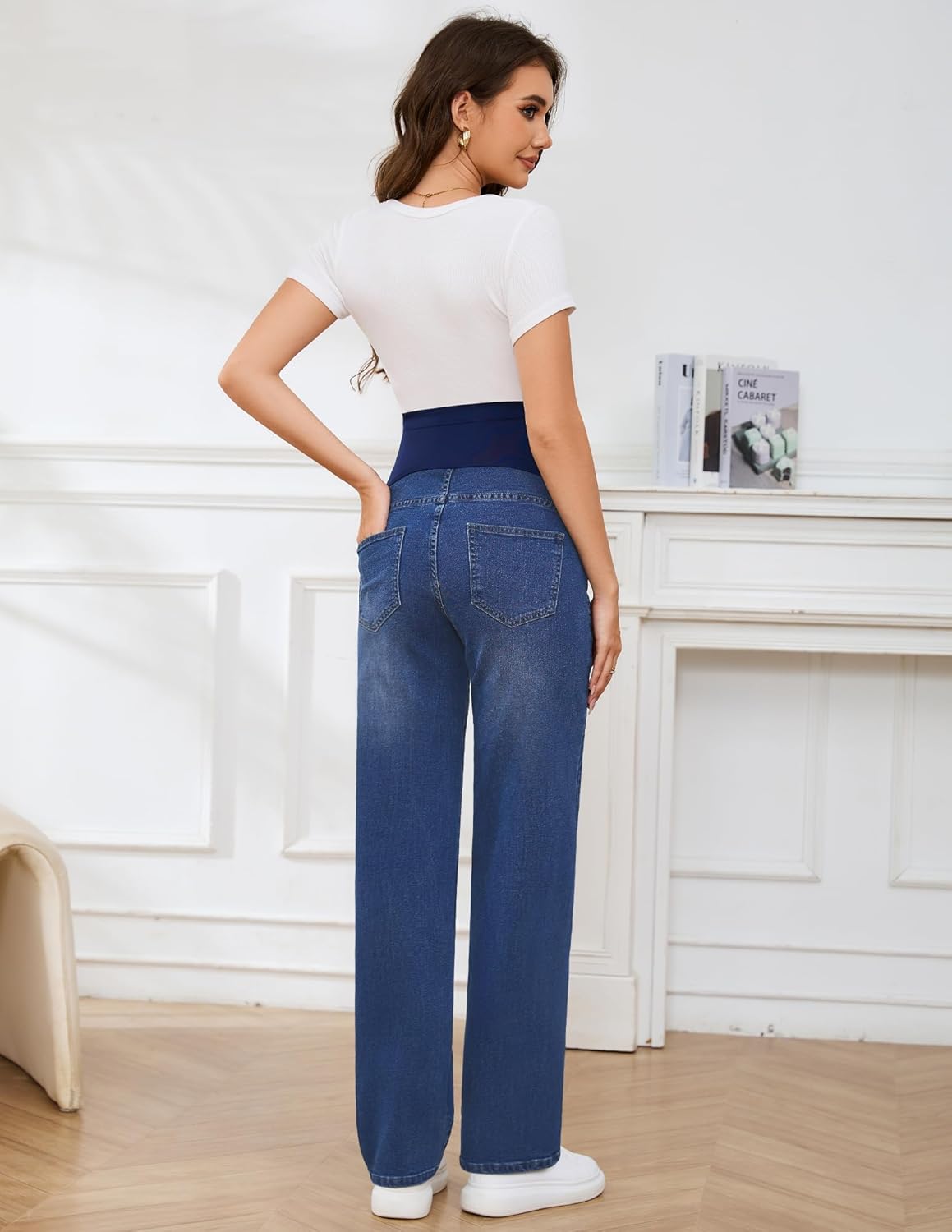 POSHGLAM Women's Maternity Jeans Straight Leg 30'' Over Belly Comfy Stretch Denim Pants, S-XXL - Image 5