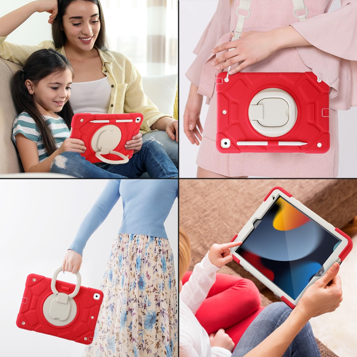 Custodia protettiva per tablet PC per bambini, custodia resistente compatibile con iPad 8a generazione 10,2" 2020, custodia girevole a 360°, custodia tre in uno resistente agli urti con tracolla W