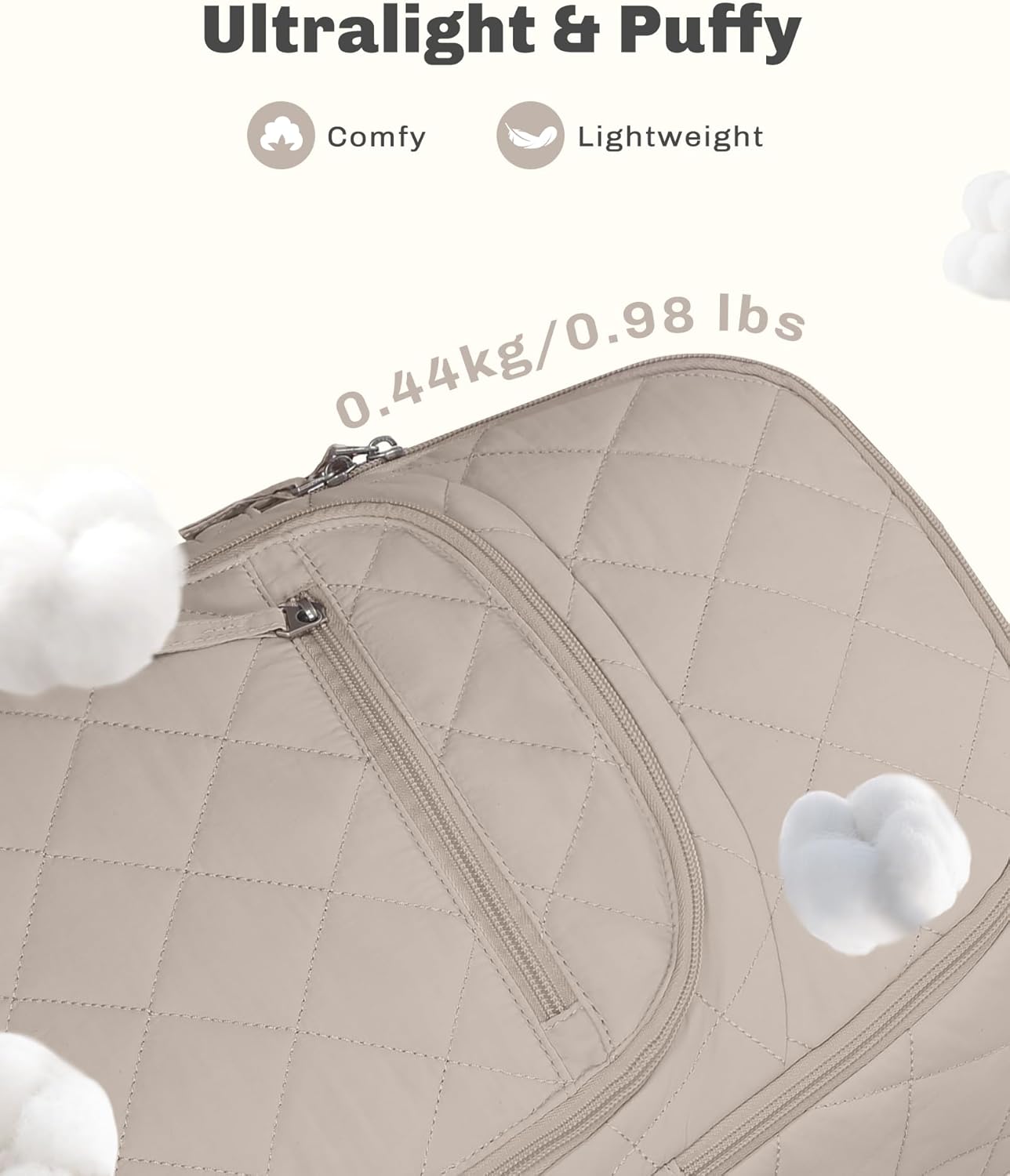 Hynes Eagle Travel Laptop Backpack Quilted College Backpack for Women Puffer Casual Daypack Personal Item Bag for 16 Inch Light Camel