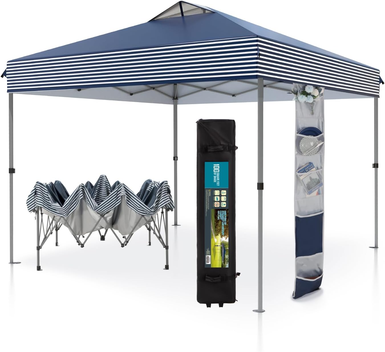 HERA'S PALACE 10x10ft Pop Up Canopy Tent Portable Outdoor Shelter with 4 Weight Bags Heavy Duty Event Tents for Backyard, Bench, Garden, Blue