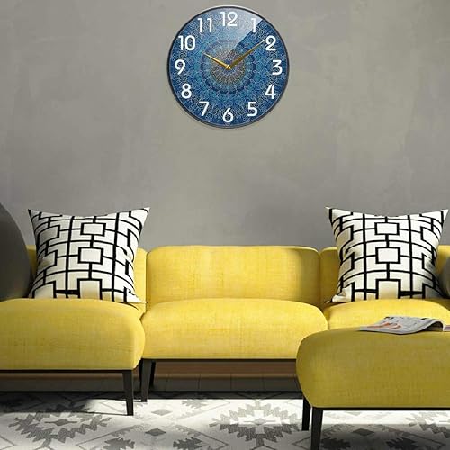 Miniatura 5 de Naanle Vintage Mandala Pattren Reloj de pared redondo, 12 pulgadas, silencioso, de cuarzo, analógico, silencioso para el hogar, oficina, escuela