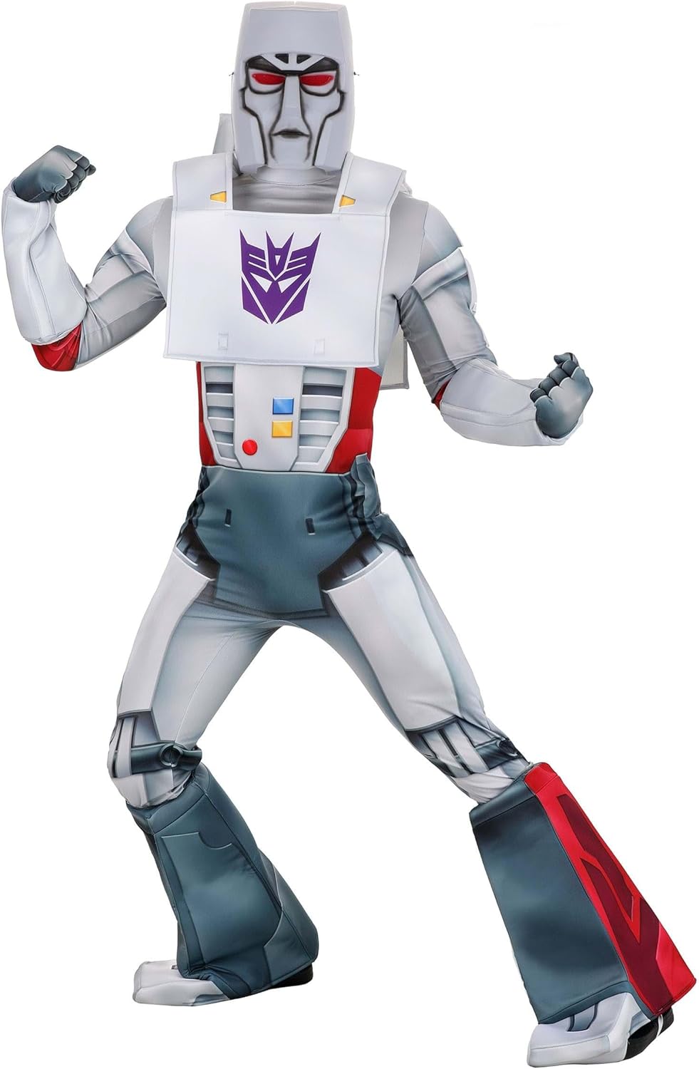 Adult Megatron Deluxe Costume | Mens Retro Transformers Cartoon Decepticons Leader Complete Outfit with Jumpsuit & Mask
