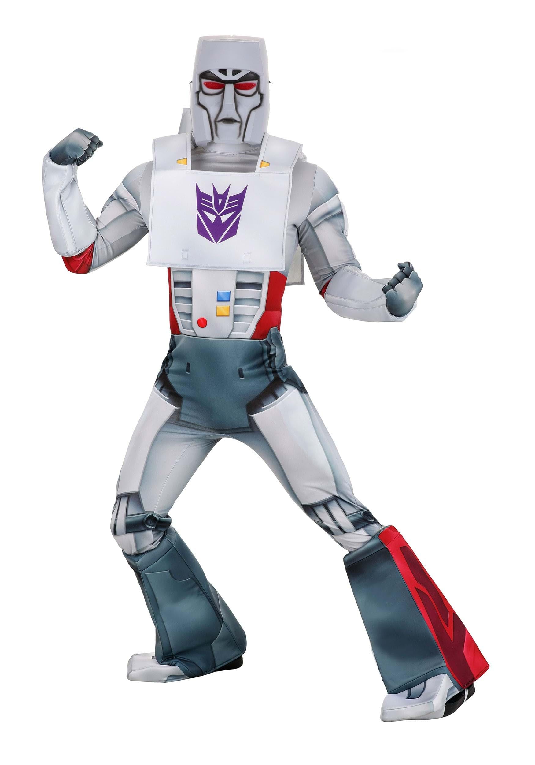 Adult Megatron Deluxe Costume | Mens Retro Transformers Cartoon Decepticons Leader Complete Outfit with Jumpsuit & Mask