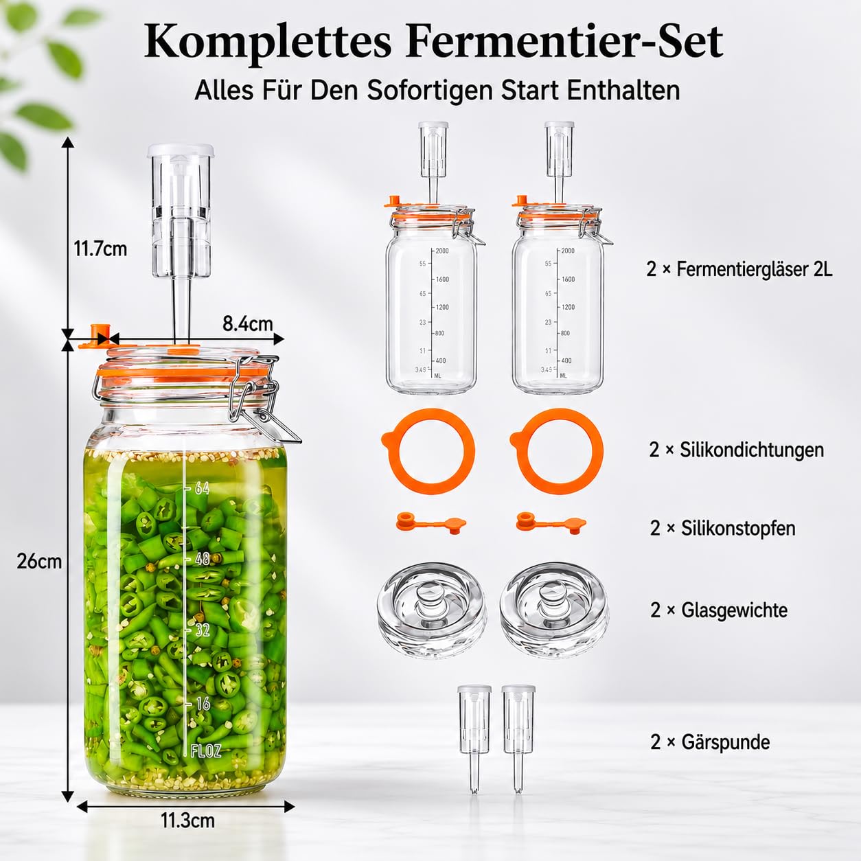 Fermentiergläser 2 L Glas-Fermentierset mit Airlock und Gewichten 2er-Set