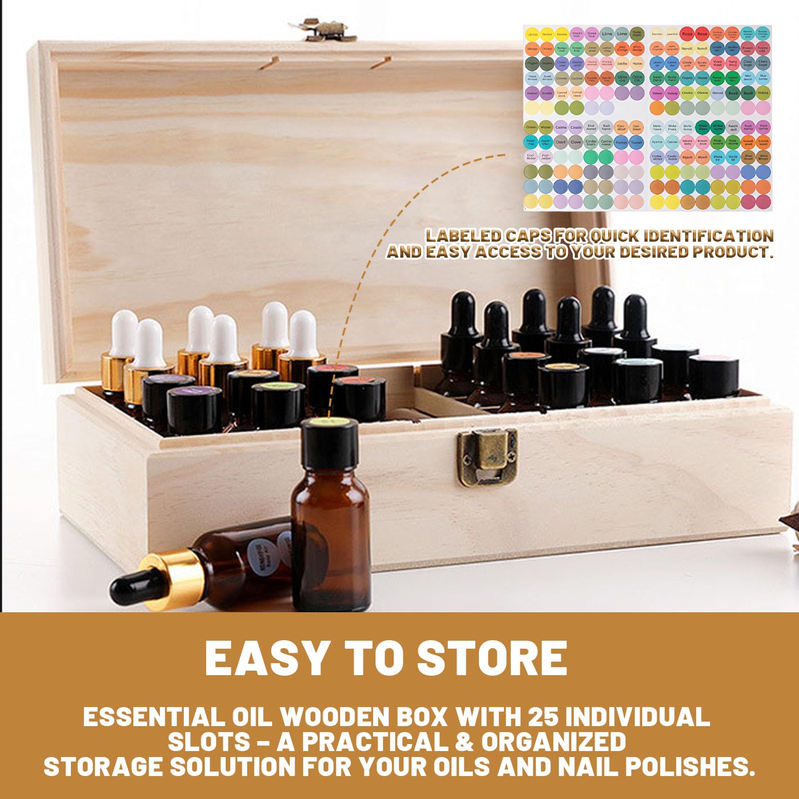 Ksvaye Boîte Rangement 25 Huiles Essentielles En Bois - Coffret Portable Multifonction Pour Aromathérapie