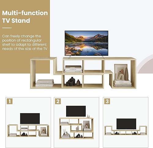 Miniatura 4 de Recaceik Estantería de 2 estantes en forma de L, soporte para consola de TV, centro de entretenimiento moderno con estantes de almacenamiento