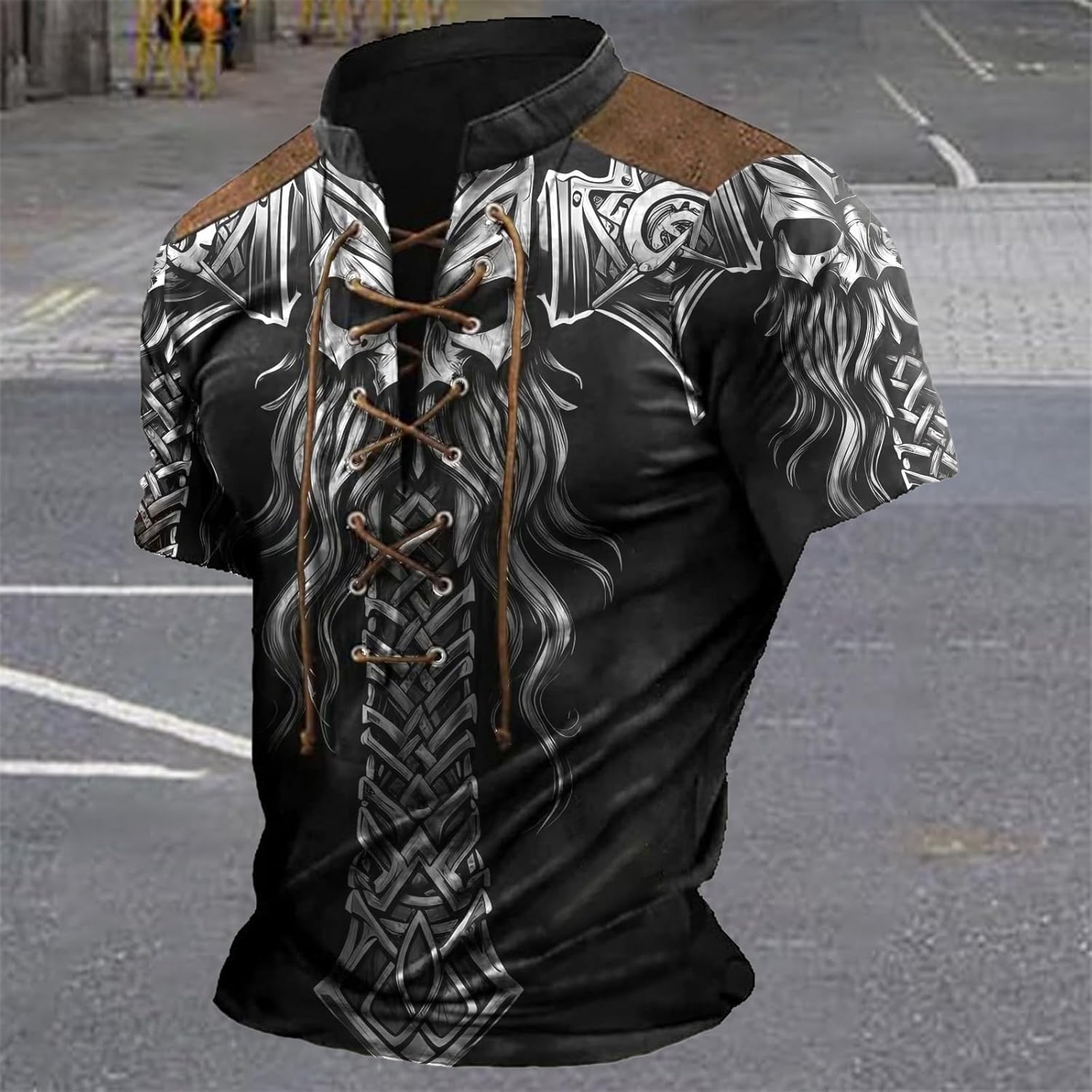 Tactical Shirts for Men Short Sleeve Lace Up Pullover Big and Tall Military Novelty Quick Dry Gym Workout Shirts - Image 2