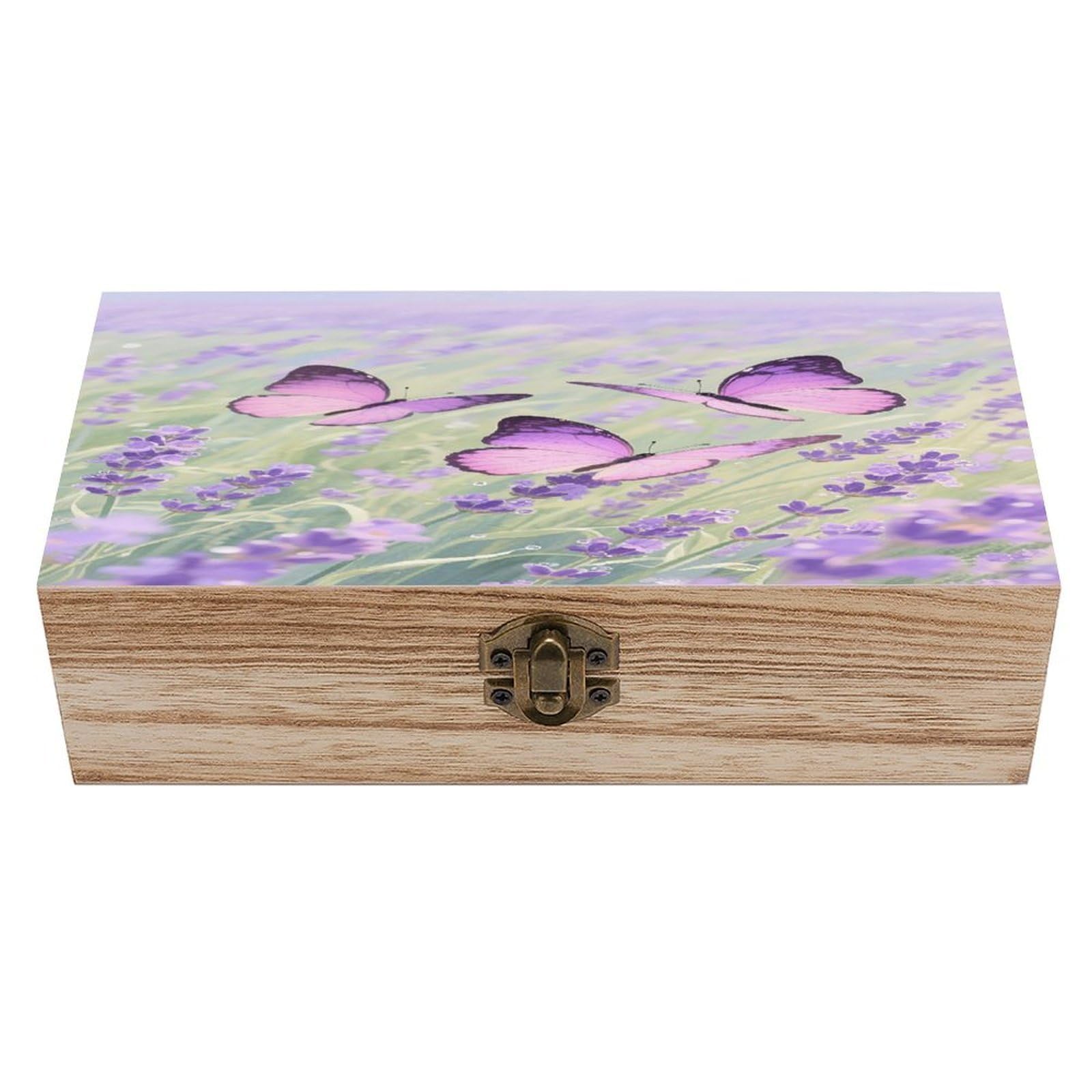VstaDank Butterfly Wooden Box Sturdy Vintage Storage Box with Hinged Lid Exquisite Wood Keepsake Boxes Large Jewelry Case Cute Trinket Holder Unique Gift for Men & Women