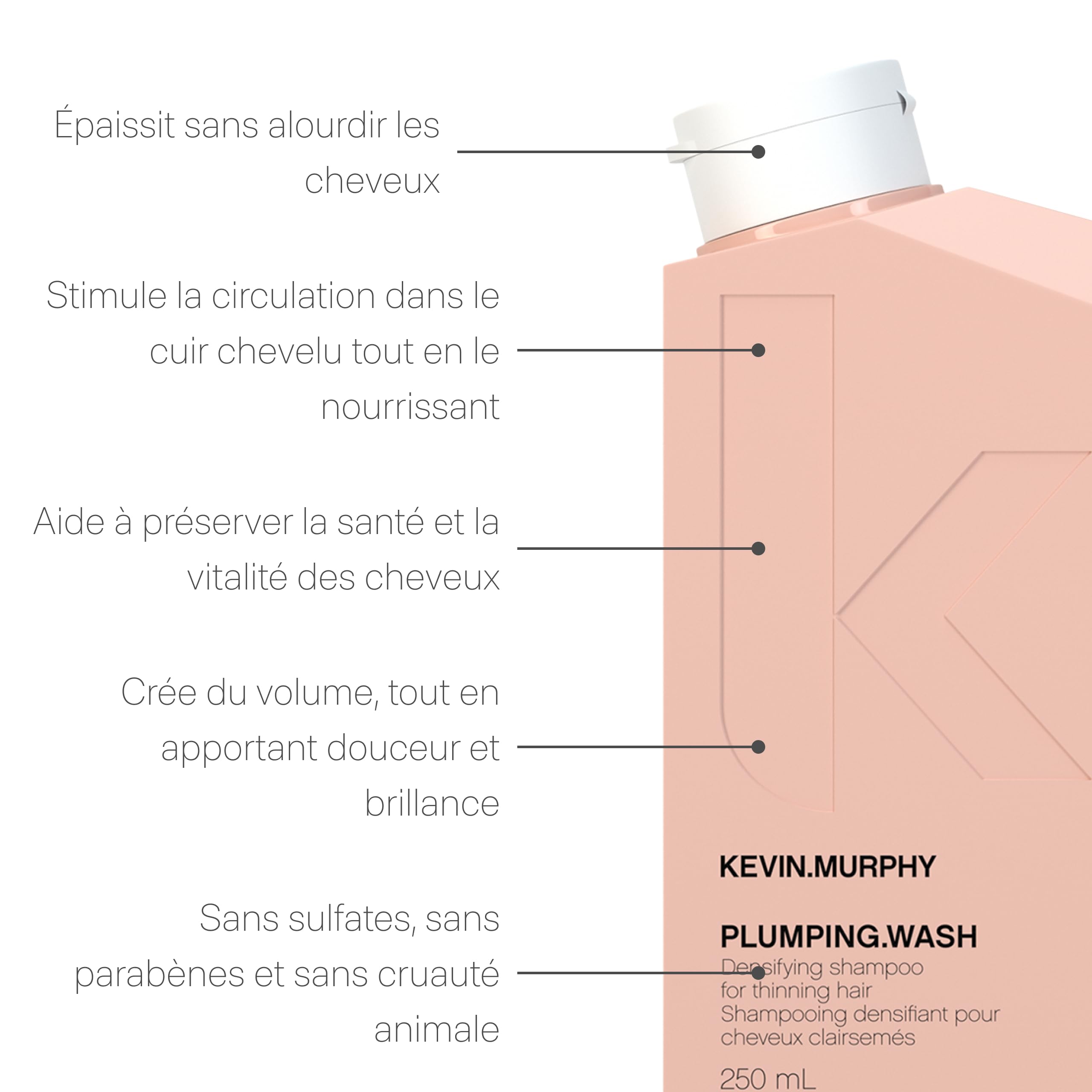 Kevin.Murphy Plumping.Wash Thickening Shampoo, 250ml | Verdichtendes Shampoo für Feines & Dünner Werdendes Haar, Stärkt mit Ingwerwurzel & Brennnessel, Sulfatfrei