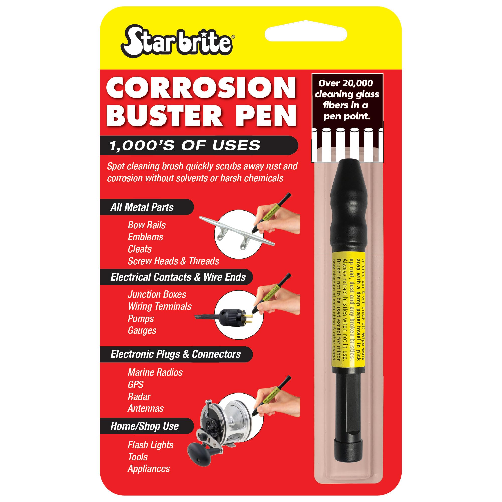 STAR BRITECorrosion Buster Pen - Precision Rust & Corrosion Removal Tool for Electrical Connections, Marine Gear, Fishing Equipment & More - Easy Grip, Adjustable Fiber Length (091401)