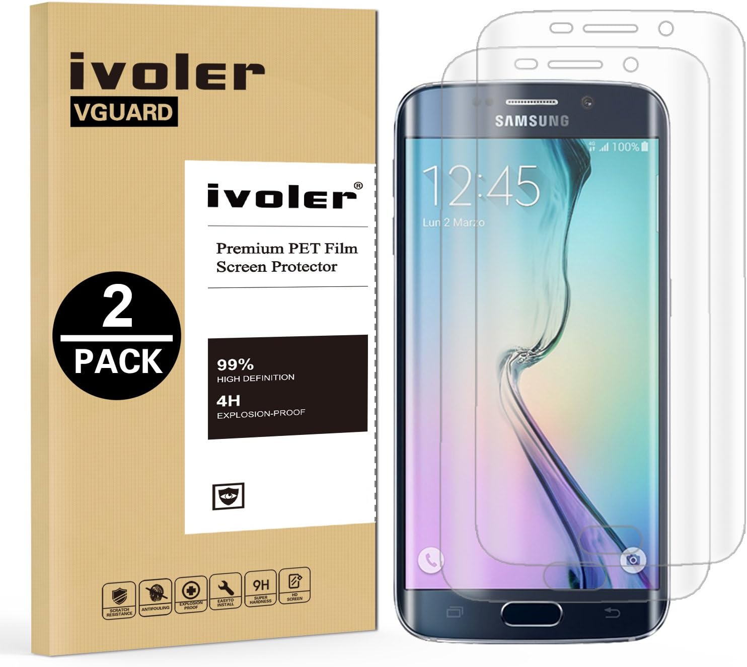ivoler Galaxy S6 Edge Screen Protector [Full Coverage] [2-Pack] [3D Full Curved Edge] [No Bubble] [Ultra Clear] Premium PET Film Screen Protector for Samsung Galaxy S6 Edge,