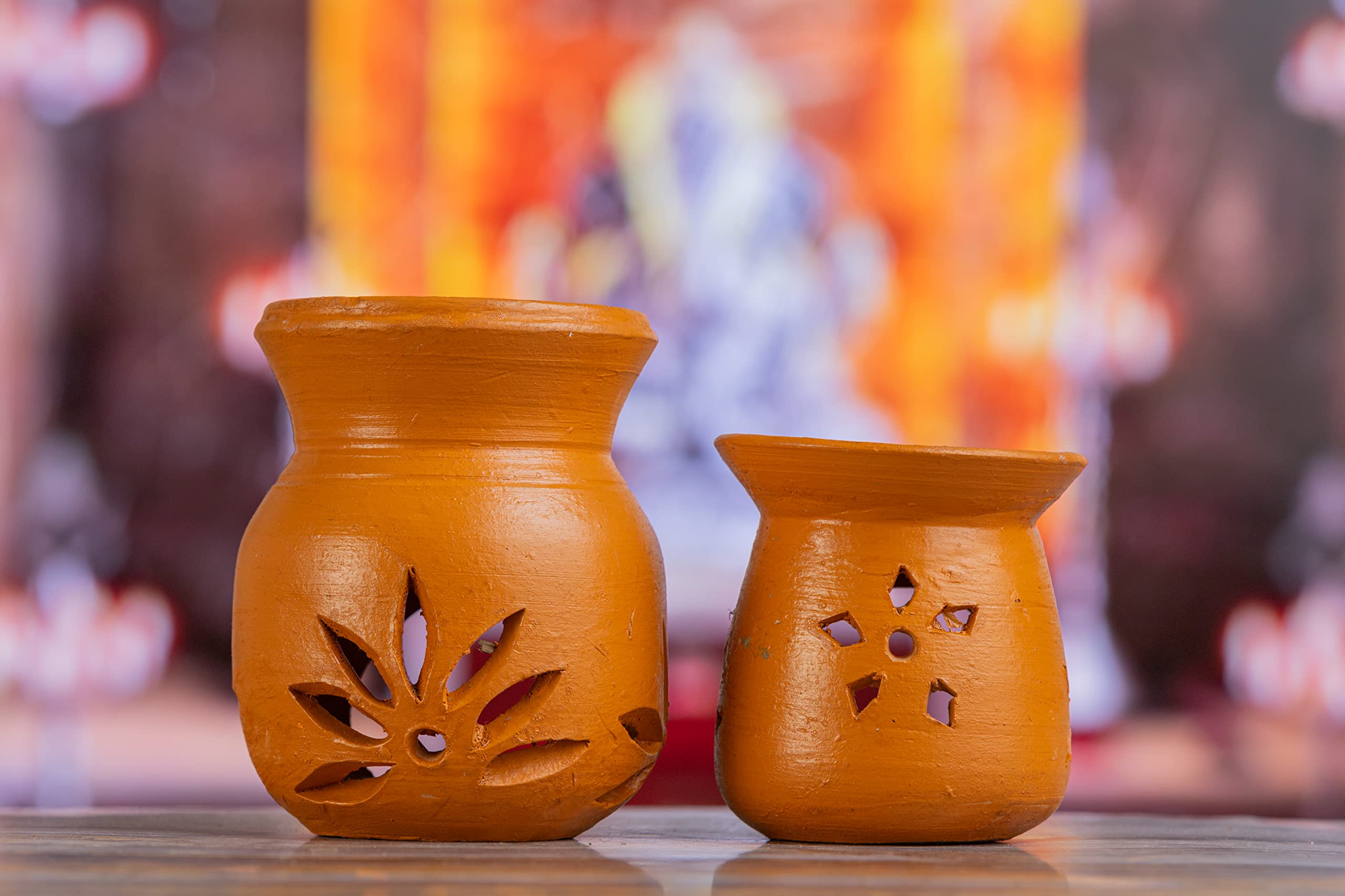 Karru Krafft Handcrafted Terracotta Oil Diffuser/Kapoor Burner/Candle Holder Set of 2 for Home Fragrance, Pooja Decor, Diwali Decor, Home Decor,Festive Gifting,(KK-217999OILDIFFUSERSET) - Image 2 thumbnail