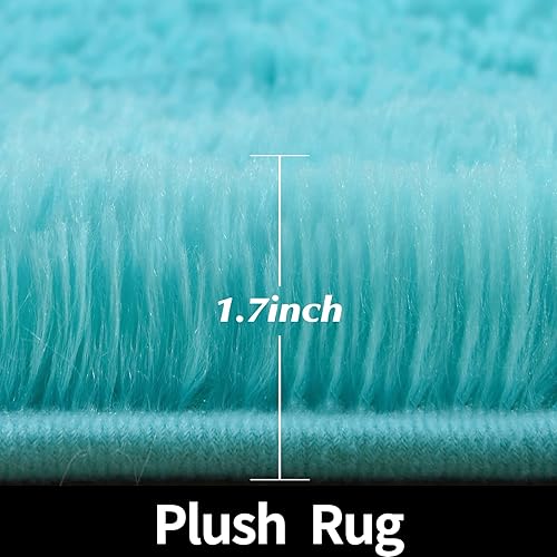 Miniatura 2 de FlyDOIT Alfombra redonda azul para dormitorio, alfombras circulares súper esponjosas para guardería de bebé, alfombra peluda de 4 x 4 pies para