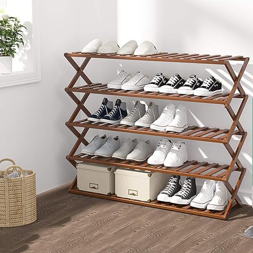 Miniatura 2 de ZEELYDE Zapatero plegable de bambú de 3 niveles 4 niveles 5 niveles 6 niveles almacenamiento de zapatos instalación gratuita de la puerta del hogar
