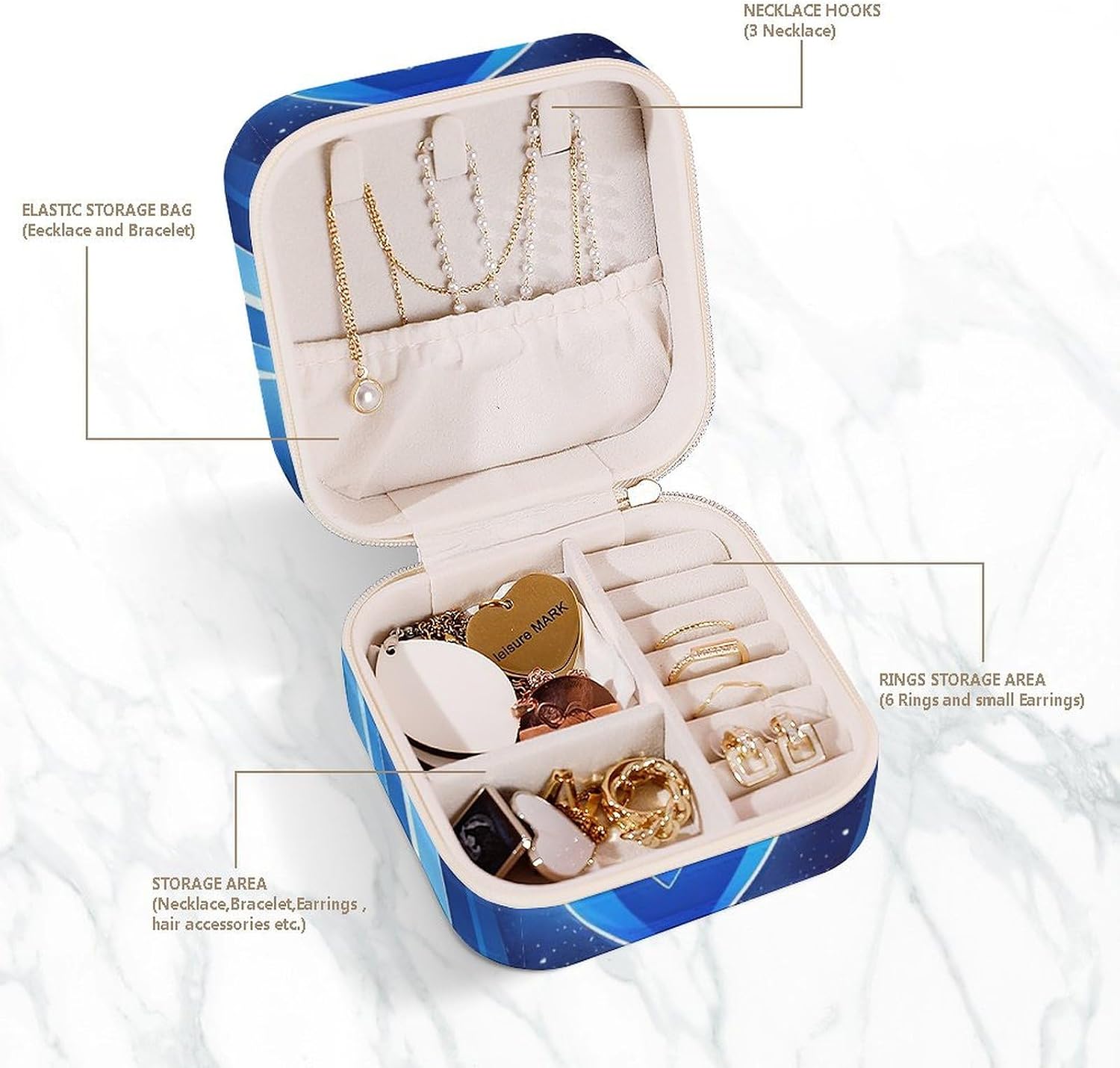 Baby Blue Heart Jewelry Box Mini Portable Jewelry Travel Boxes Small Jewelry Organizer for Rings Earrings Pendants Necklaces Organizer Storage Holder Case Gift image 5