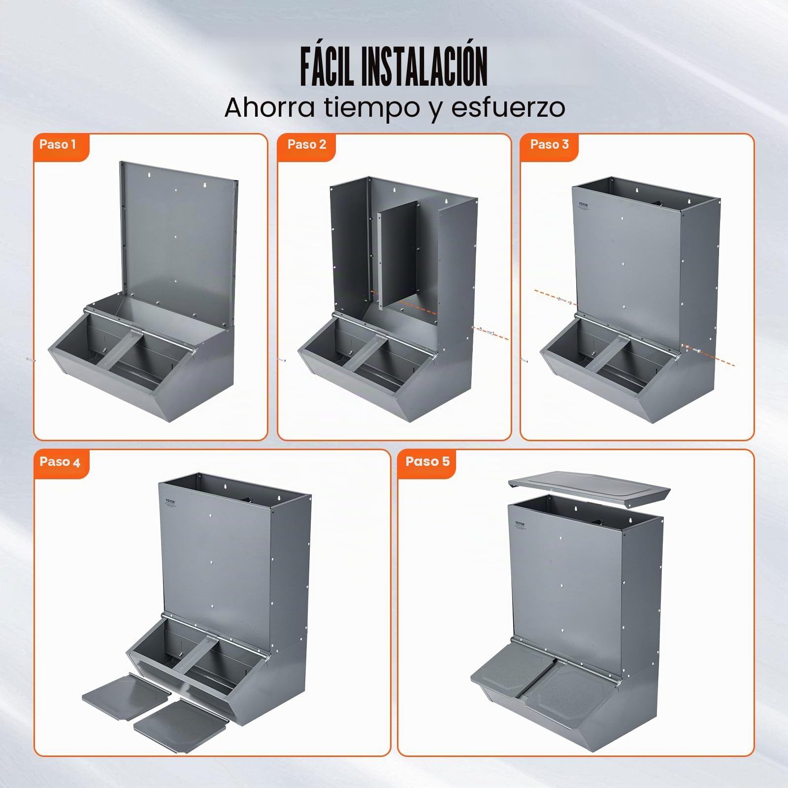 VEVOR Comedero para Cerdos de Capacidad de 90,92 L, Comedero para Cerdos de Doble Puerta, Comedero para Lechones de Acero Resistente, Comedero de Canaleta Multiusos para Alimentar hasta 8 Cerdos