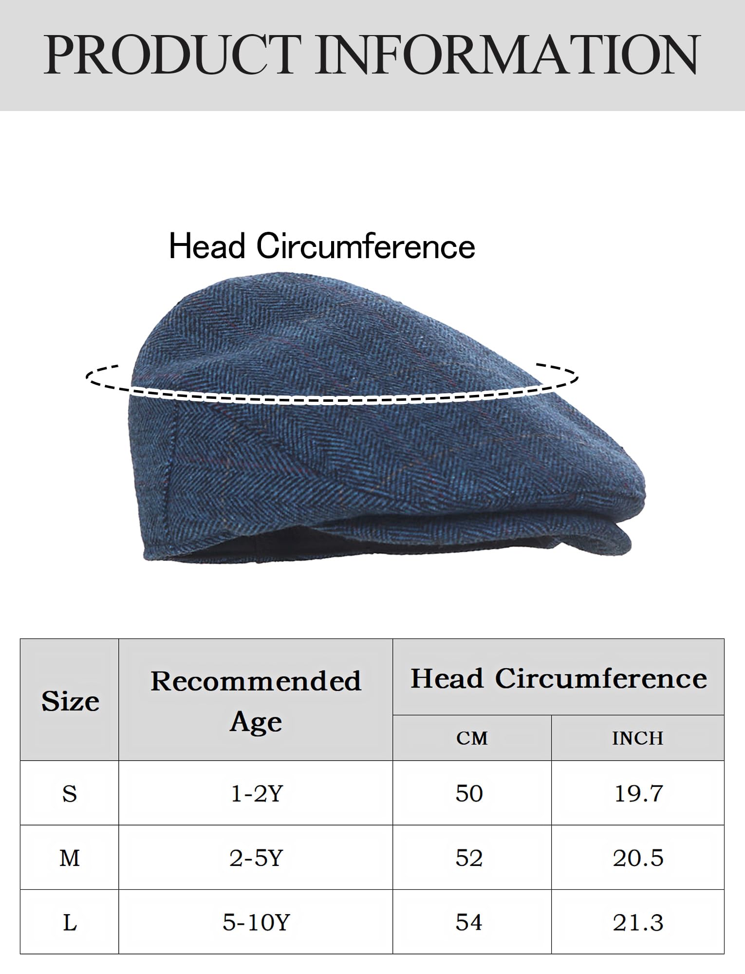 Maeau Berretto Tweed per neonato/bambino, berretto piatto cappello da bavero traspirante regolabile cappello Newsboy Gatsby vintage protezione solare cappello fodera morbida, diverse stagioni, S-L/1