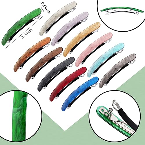 Miniatura 2 de 12 pasadores de pelo para mujer, acetato de concha de tortuga, clip delgado francés, pasadores automáticos para cola de caballo para mujer,