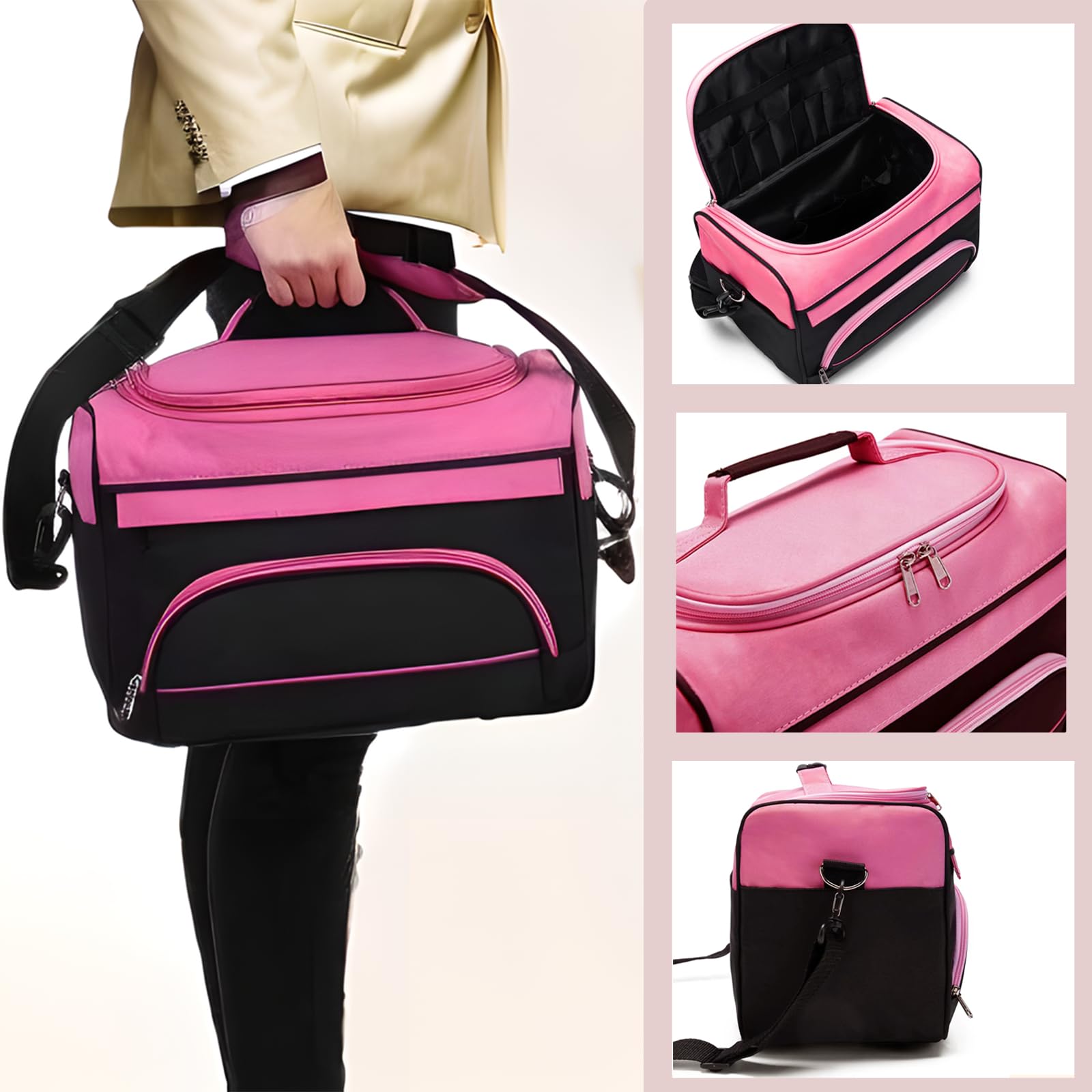 JEHANOIRY Large Capacity Hairdresser Bag Barber Carrying Case with Handle and Shoulder Strap - Image 4