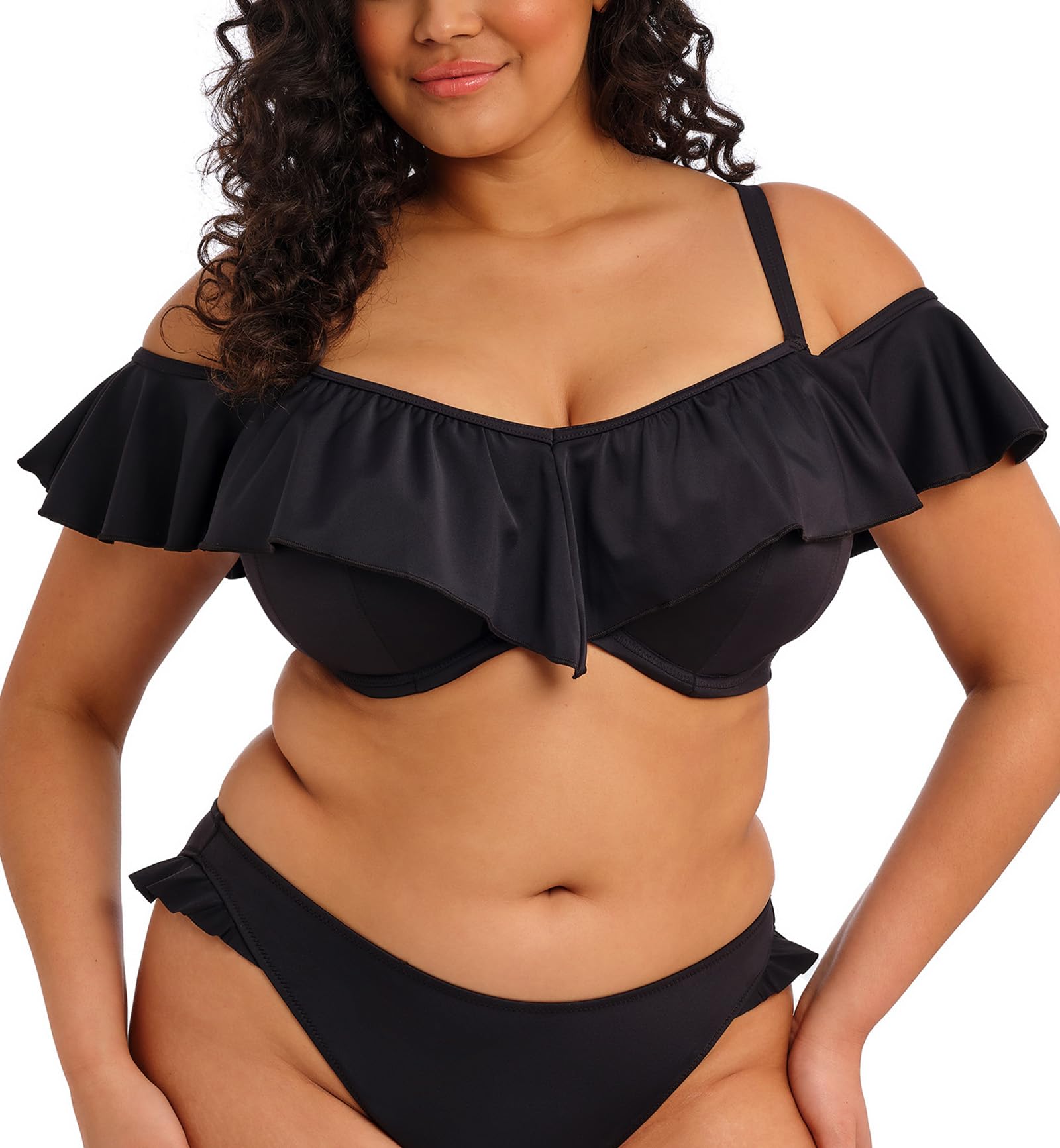 Elomi Swim Plain Sailing Underwired Ruffle Bikini Top (36HH, Black)