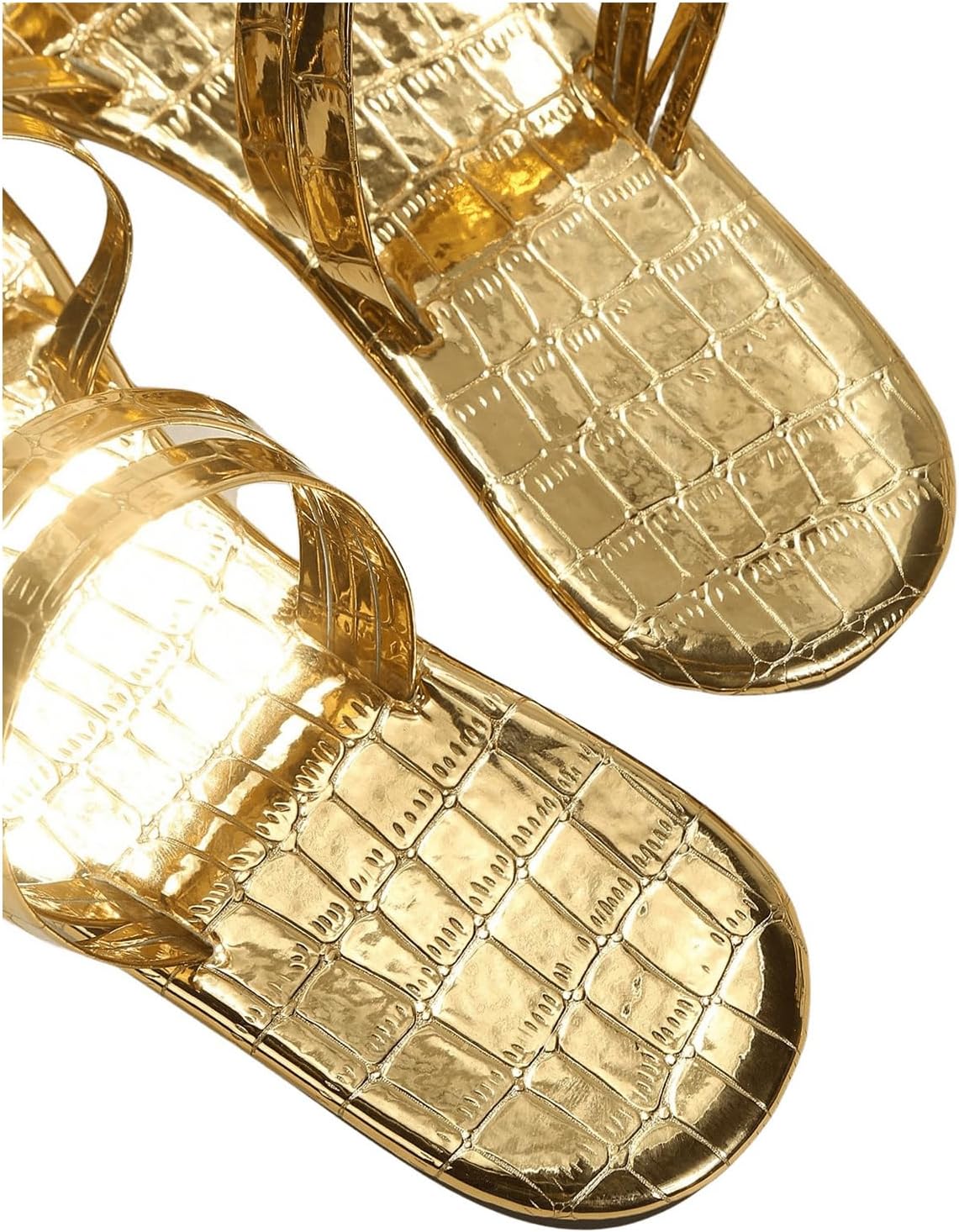 GORGLITTER Women's Gold Toe Ring Strappy Flat Sandals Dressy Metallic Open Toe Flip Flops Beach Vacation Slides 2026