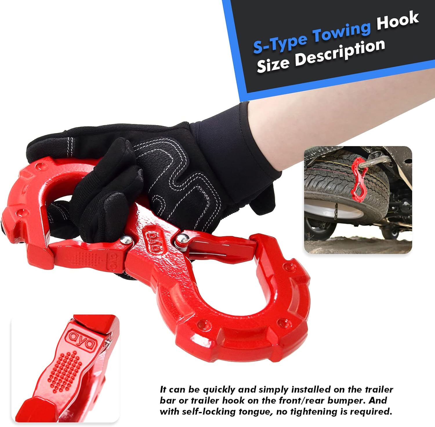 S-Shape Integrated Winch Shackles with 33,000 lbs Break Strength. Designed for Quick Release. Replace Any Hard and Soft Shackles (Red)