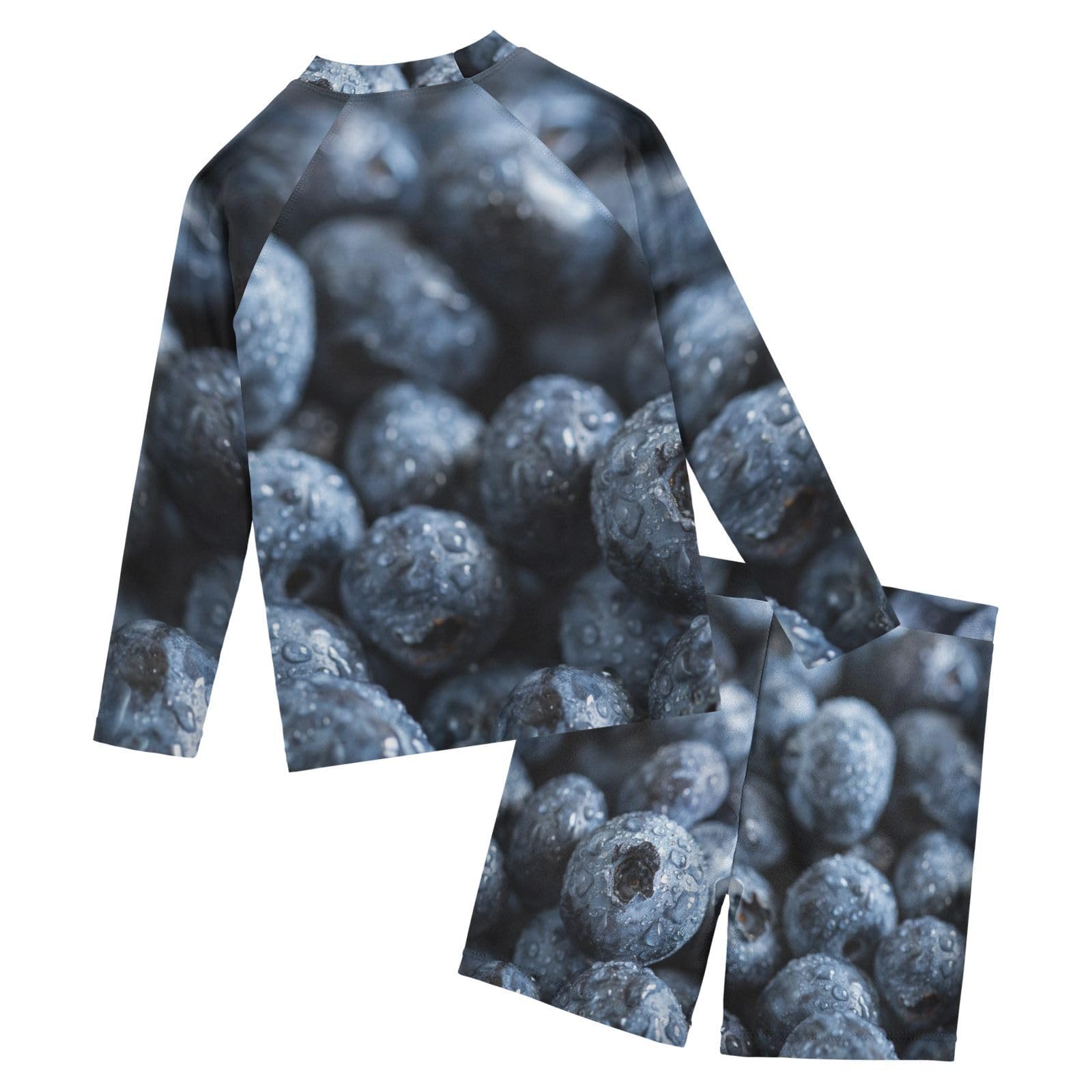 Aflyko Kids' Bathing Suit Set Fresh Blueberry Long Sleeve Swim Tops with Shorts Summer Vacation Pool Party Rashguard Fun Cute Toddler Infant Beachwear, 4T