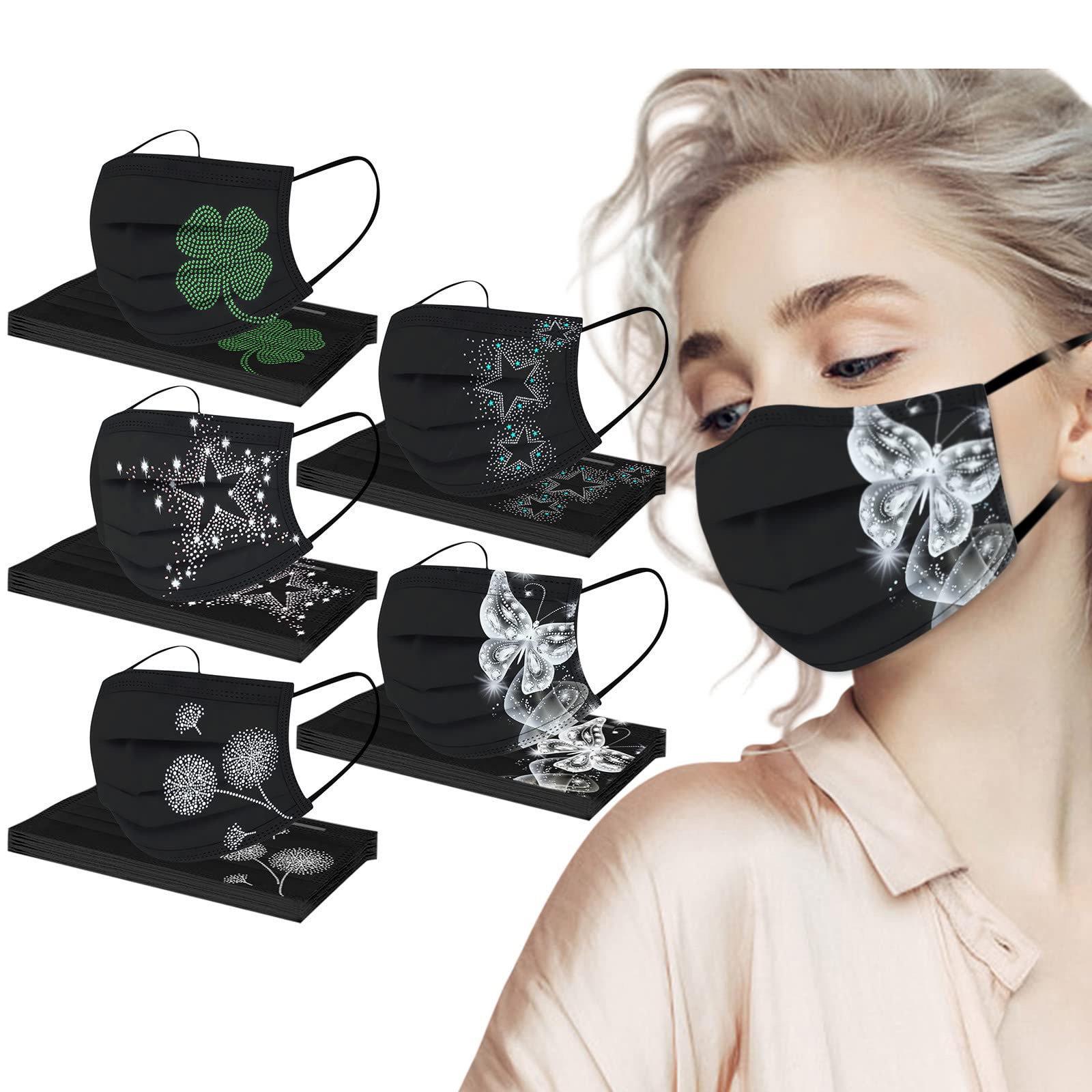 Mascherine Viso Natale Halloween Stampa Traspirante Antipolvere USA e Getta 3 Strati 50 Pezzi