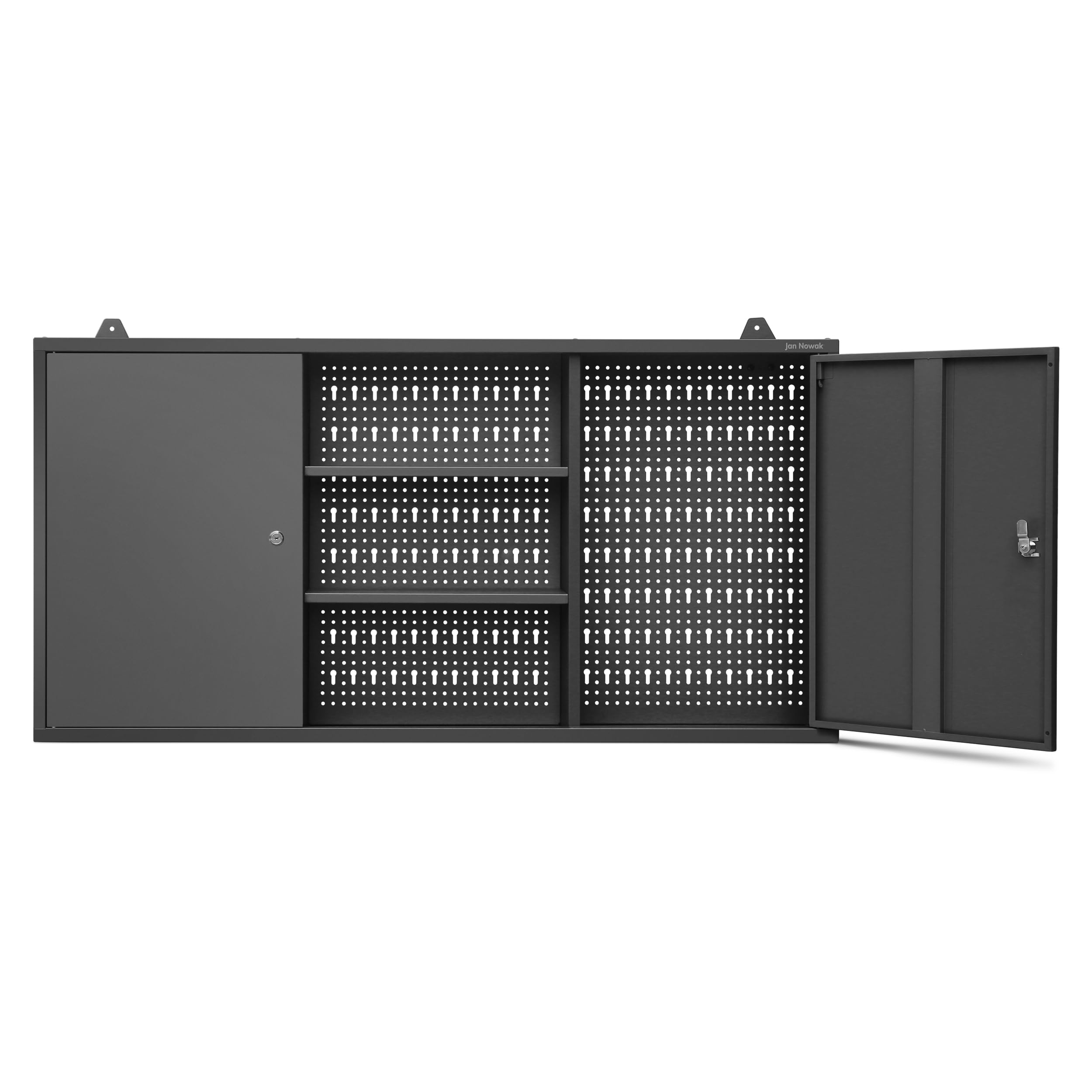 Jan Nowak Armoire Murale à Outils Métal 2 Étagères 120 x 60 x 20 cm Noir | Armoire d’atelier suspendue, 2 étagères réglables, 2 compartiments et rangement mural robuste en métal noir.