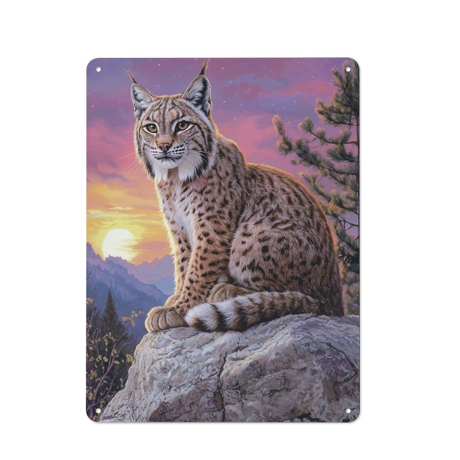 Retro Retro Metal Sign 40x30cm Featuring Lynx at Sunset, Old Style Wall Plaque for Lounge, Study, Pub Or Wall Gallery