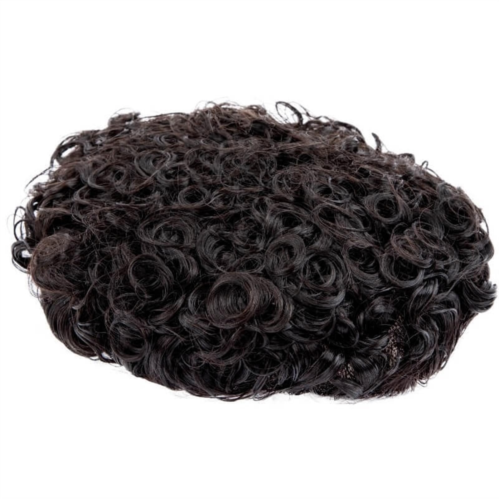 Parrucche Divertenti Protesi for Capelli Maschili durevoli da Uomo Riccio da 20 mm, Pizzo Francese e Toupee da Uomo Trasparente da 1" Parrucca da Uomo(20mm Curly 130%,7x10)