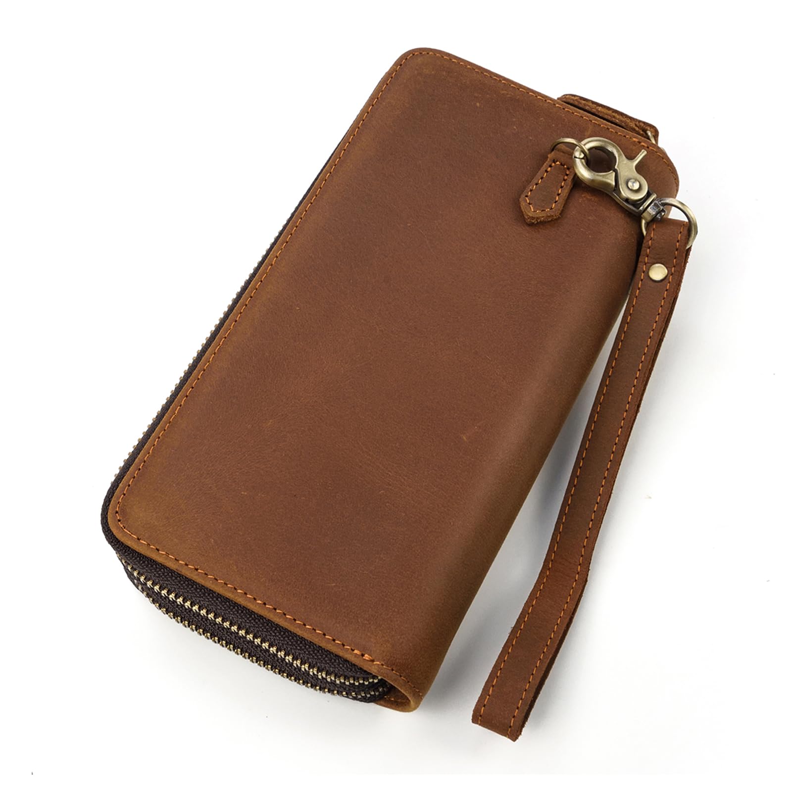 Portafoglio Lungo In Vera Pelle LUUFAN - Grande Capacità Con Cerniera, Pochette Da Donna Per Contanti, Carte E Telefono (Caffè)