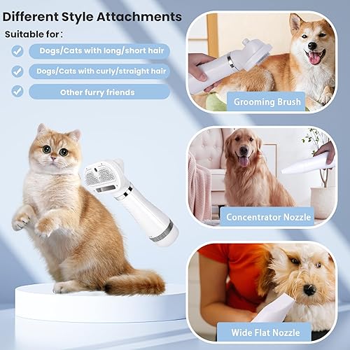 Miniatura 4 de Cepillo en aerosol para perros, secador portátil 4 en 1 para perros con 3 niveles de ajuste de temperatura, peine húmedo autolimpiante para eliminar