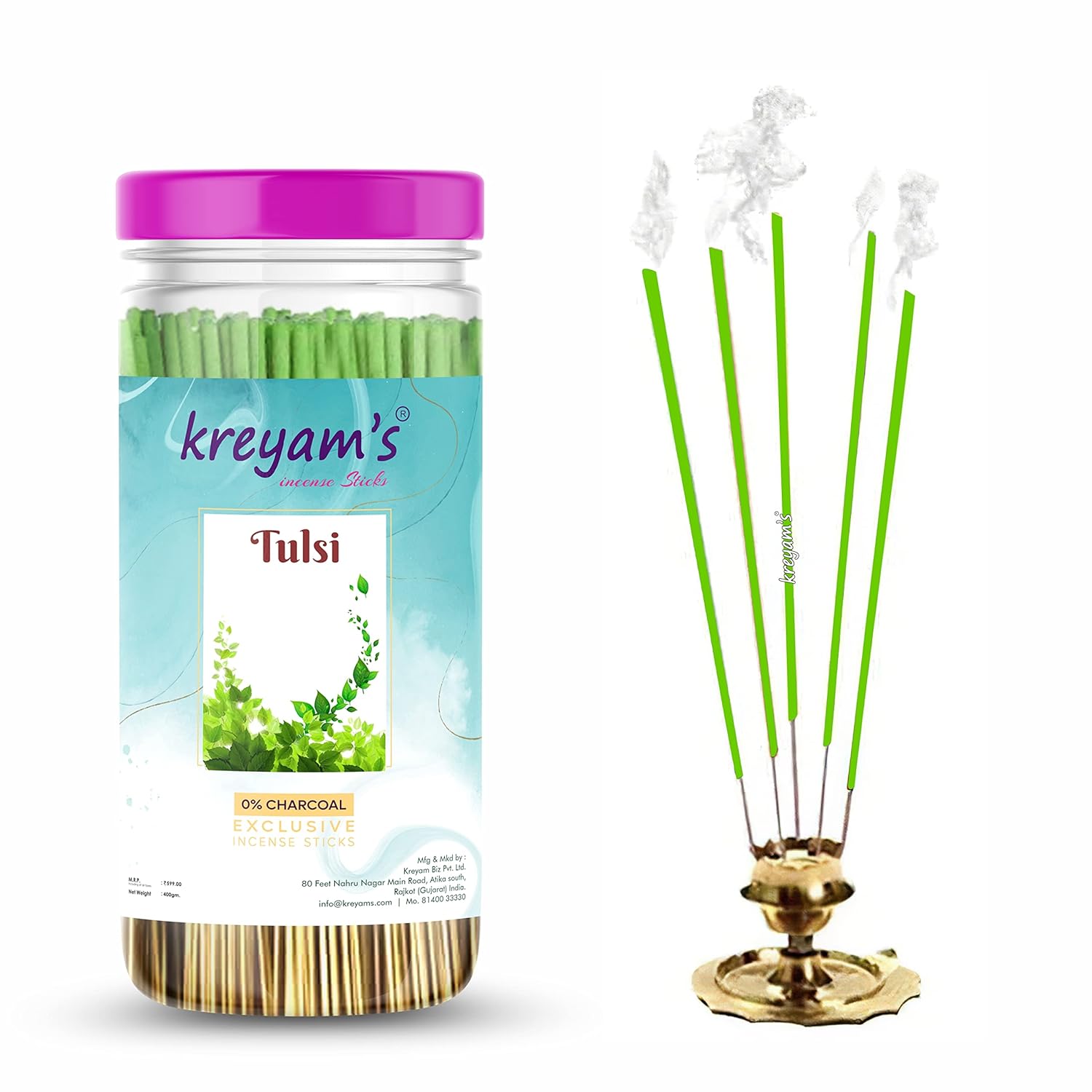 Kreyam's Incense Stick Tulsi Agarbatti (240 Sticks 400gm) Natural