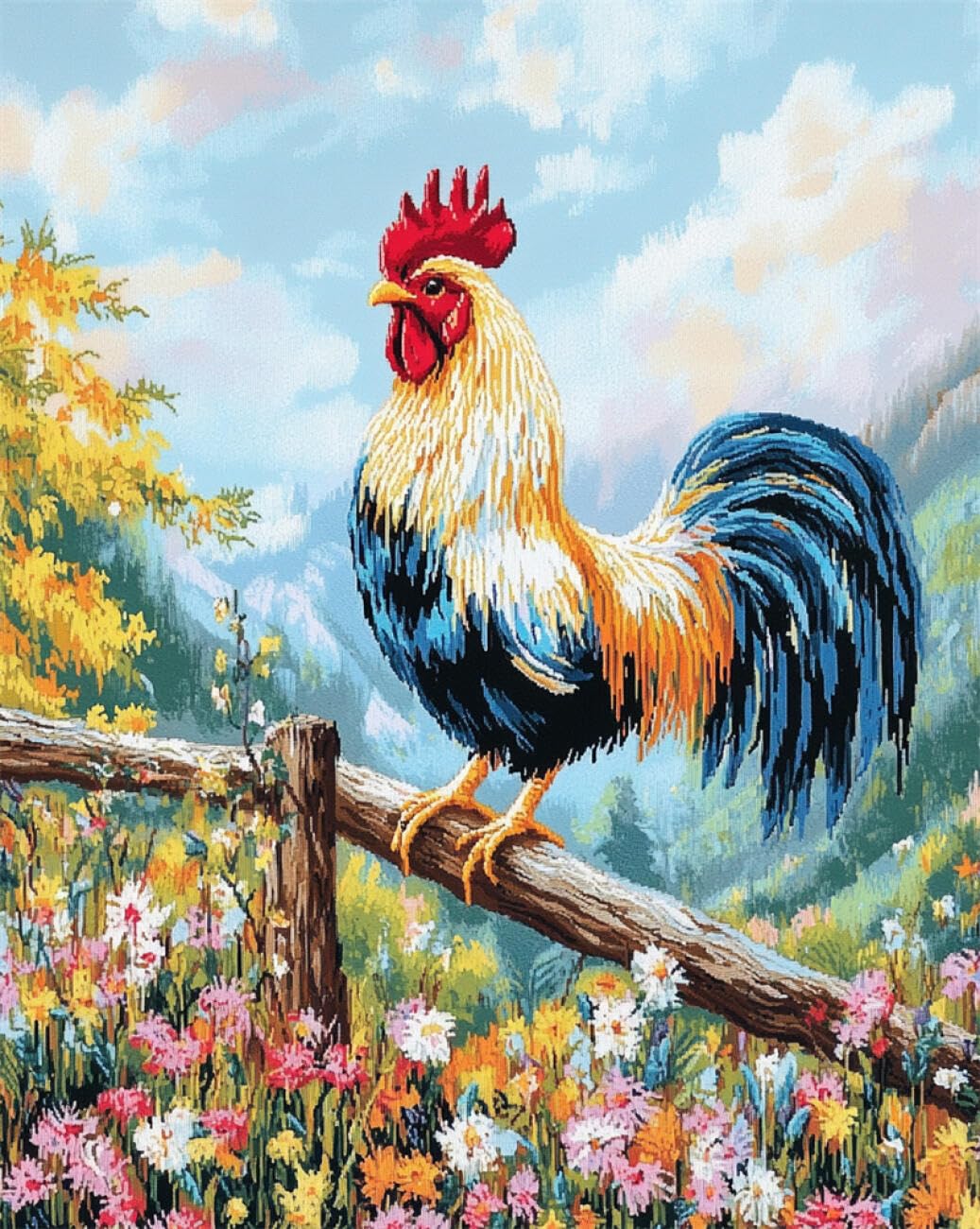 AMBATTERY Animal Rug Making Kit Rooster and Flowers Latch Hook Craft Kits Carpet Crochet Kit for Adults Beginners DIY Rug Making Set Needlework for Home Decoration 21x29in
