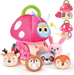 hahaland Baby Toy 6 12 18 Months, Mushroom House with Animals Rattle, Crepe Paper, Mirror, Educational Toy for Babies Promotes Sensory & Motor Skills, Montessori Toy Gift for Toddlers 1 2 3 Years