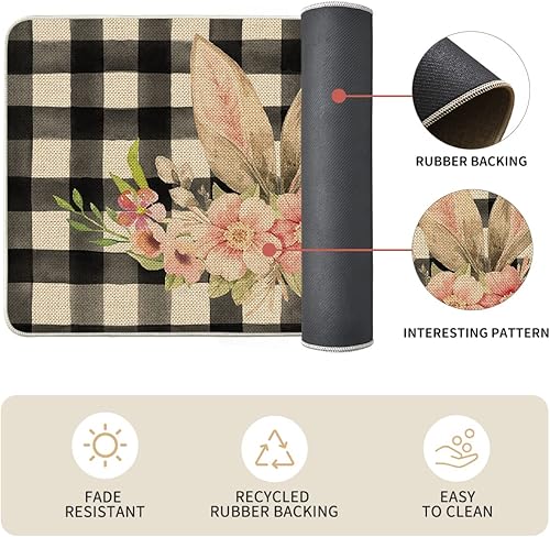Miniatura 5 de Artoid Mode Juego de 2 tapetes de cocina de Pascua con orejas de conejo decoración del hogar de primavera alfombras de cocina de perfil bajo para