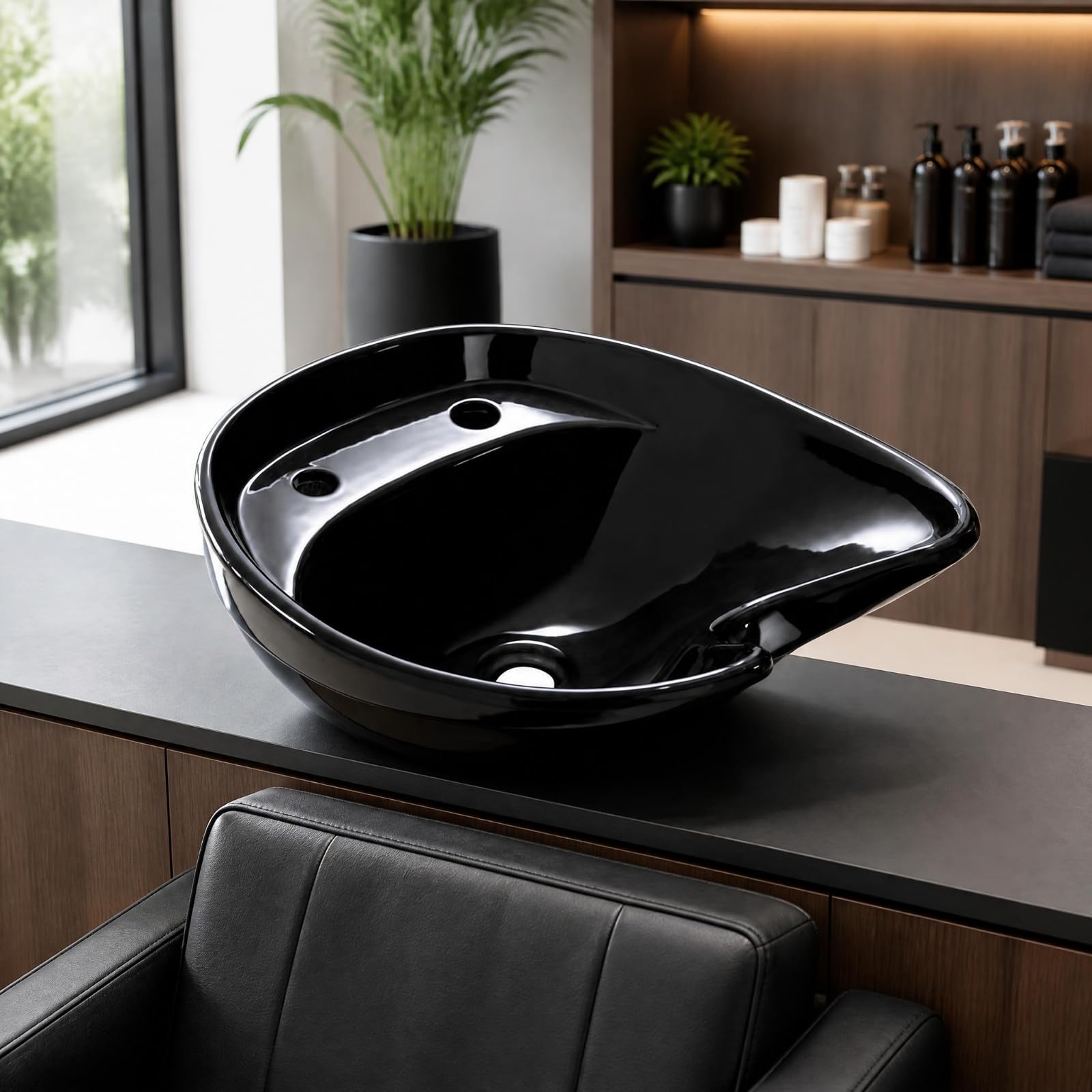 Milageto Haarwaschbecken Salon Waschbecken Shampoo Becken Frisörwaschbecken mit Nackenpolster Und Rundem Vorderteil aus Glattem mit Ablass für Friseurstudio Waschzone Beautyraum