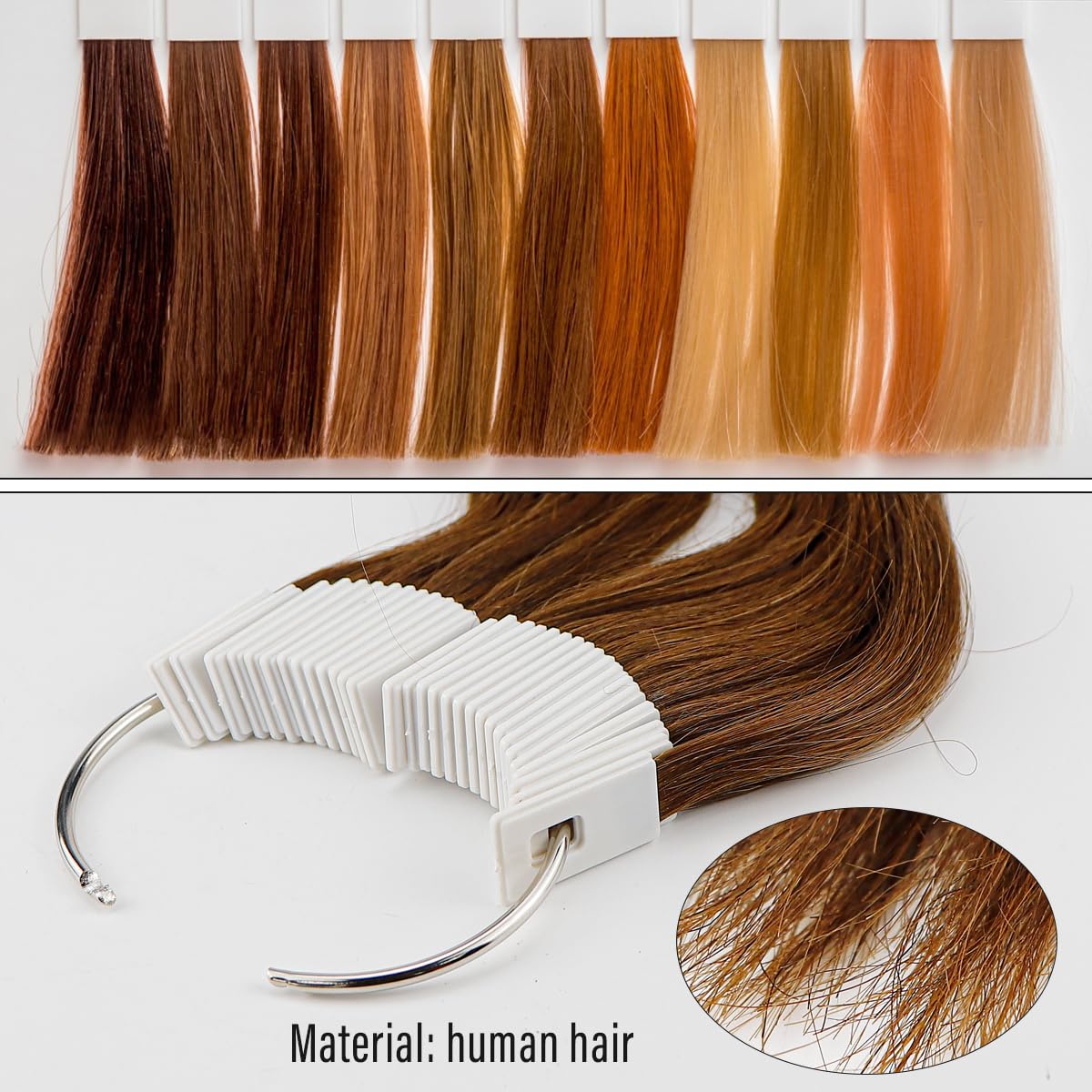 Qerutk 30pcs Brown Hair Color Swatches 100% Human Hair Rings Samples Hair Color Testing for Salon Supplies Barber Haircolour Testing Home Shop Hairdressing Extensions (6 Degree Color) - Image 2