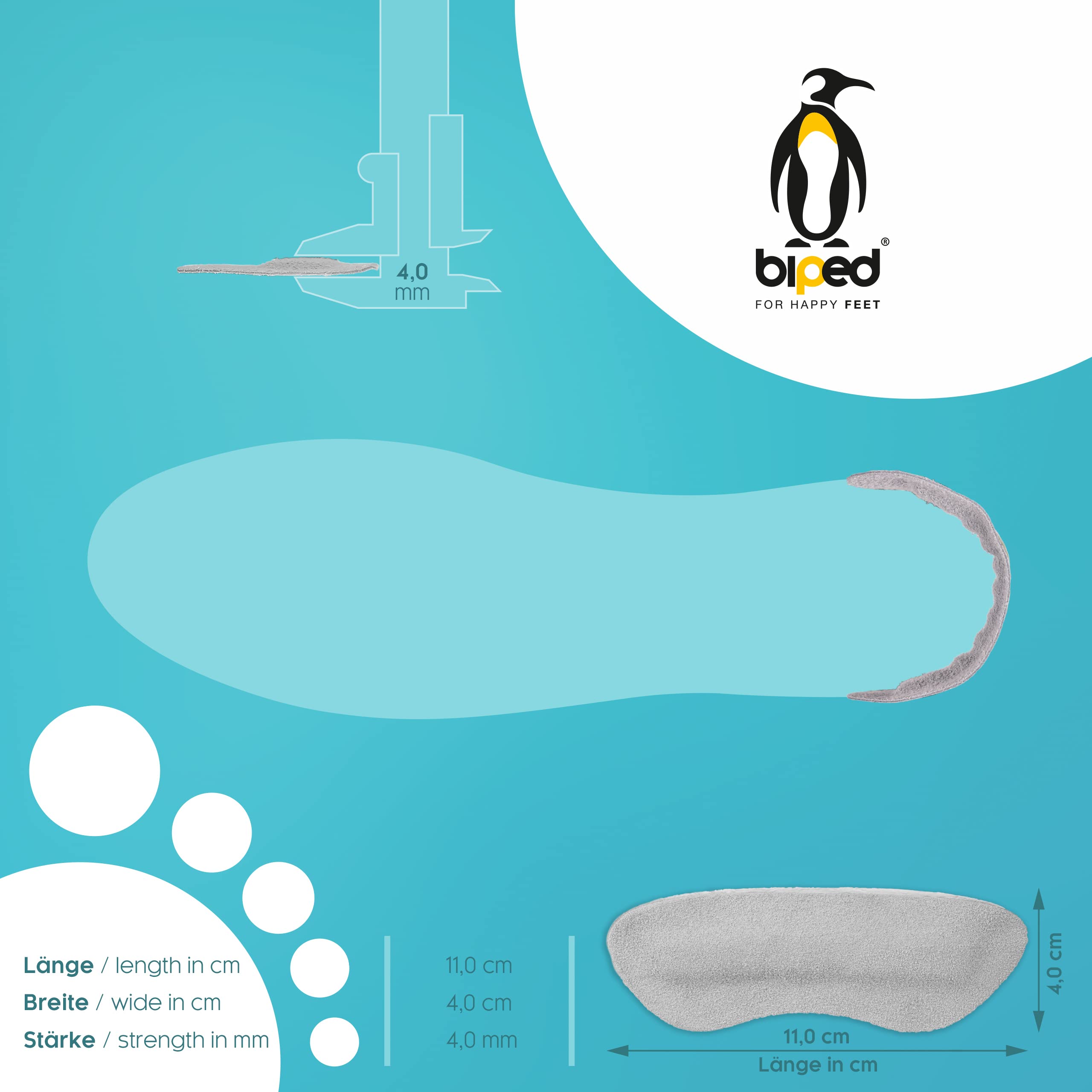 biped HEALTH 4 pares de taloneras antideslizantes - ayuda rápida con zapatos demasiado grandes y taloneras duras - talonera autoadhesiva de suave piel de velour z2392