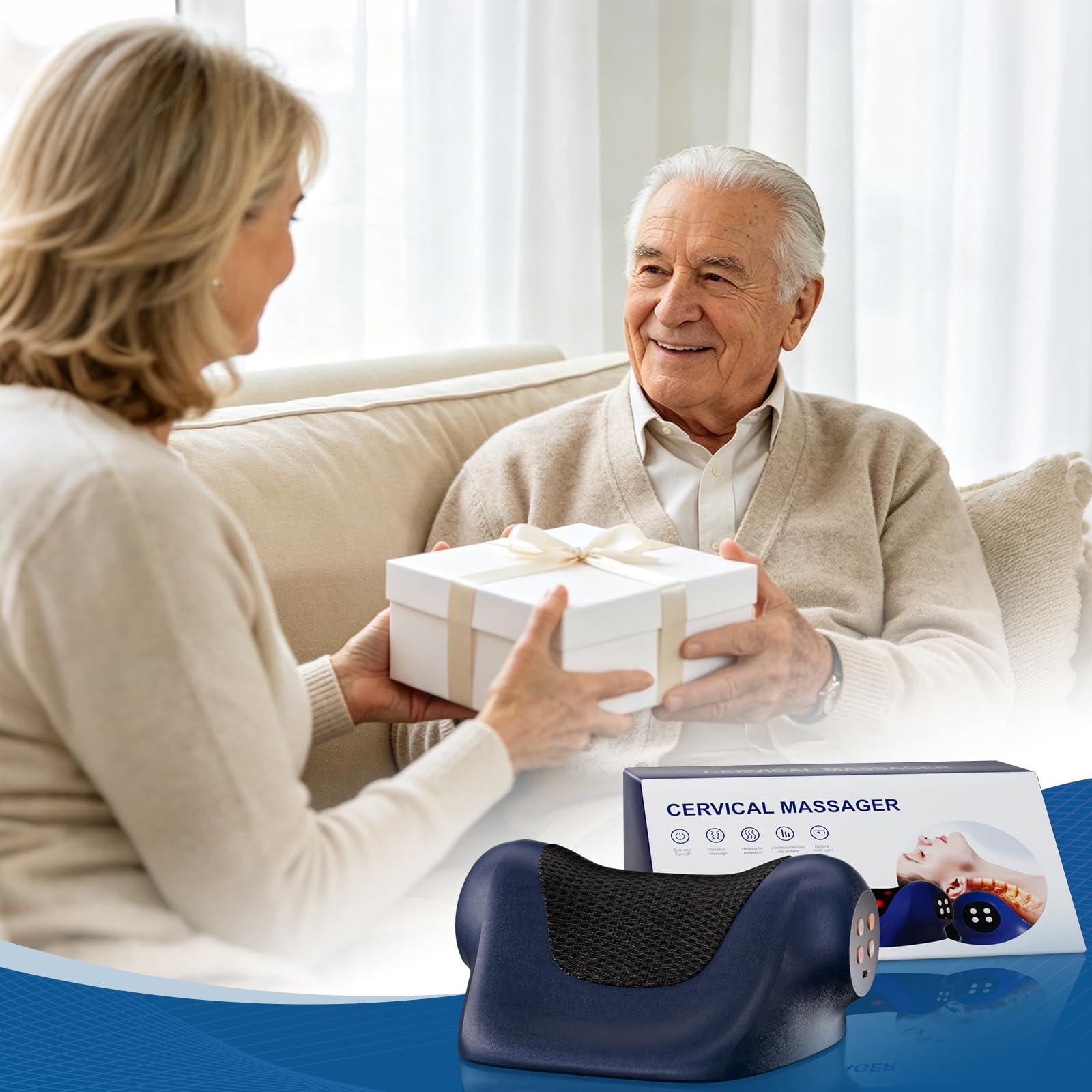 Nackenmassagegerät mit Wärme 3 Temperaturen (41-45°C), 3 Vibrationsmodi kabellos U-Form ergonomisch lindert Nacken Schulter & Rückenschmerzen Massagekissen, Geschenk für Damen Herren Eltern