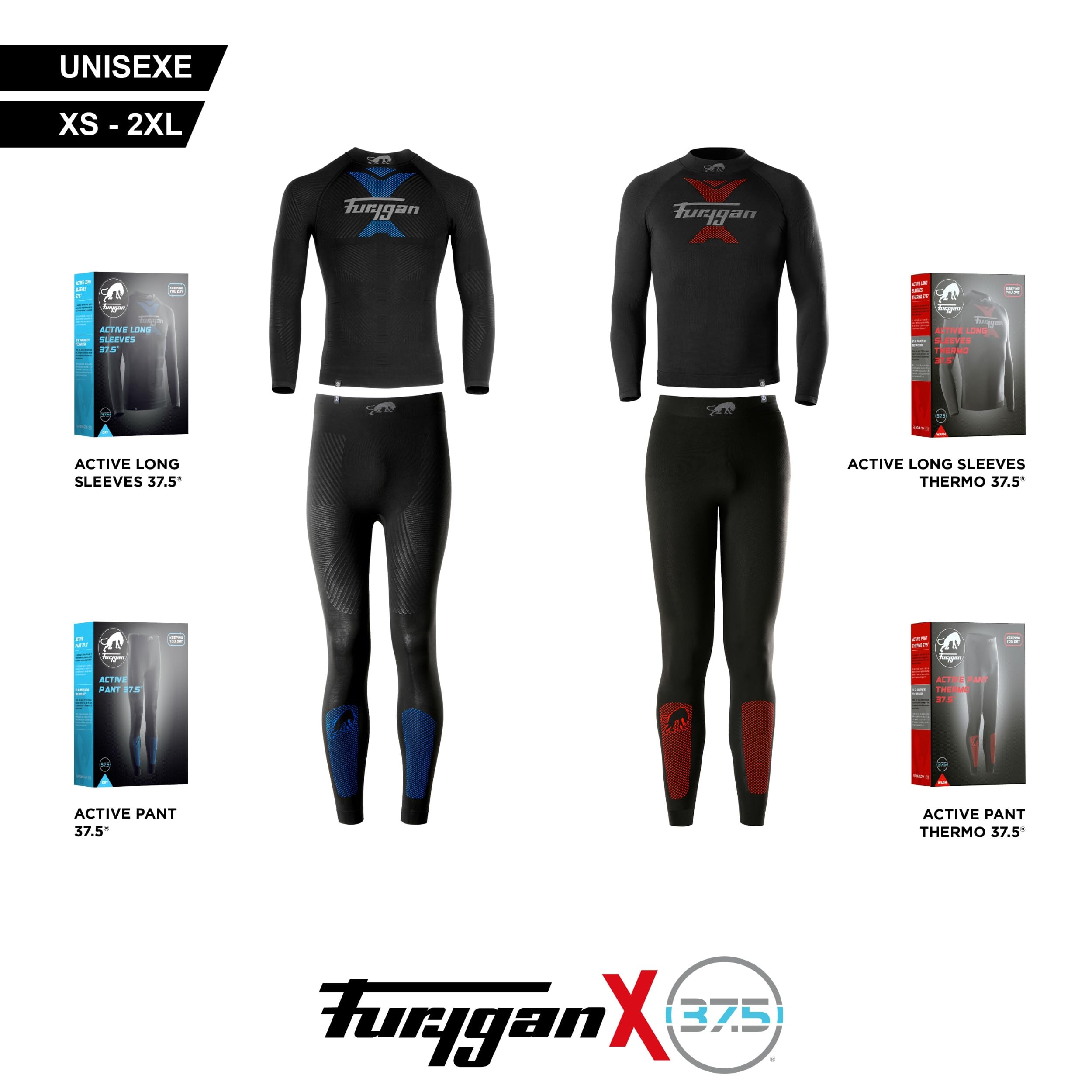 Furygan Active Long Sleeves - Termiczny top unisex, odzież techniczna z technologią termoregulacyjną 37,5, wygodna do jazdy na motocyklu, rowerze, jazdy na nartach, szybkoschnąca, bezszwowa,