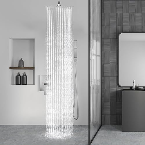 Miniatura 46 de Aolemi Sistema de ducha tipo lluvia de 12 pulgadas, cabezal de ducha cepillado Nikcel Combo Set con ducha de mano válvula de montaje en pared grifo