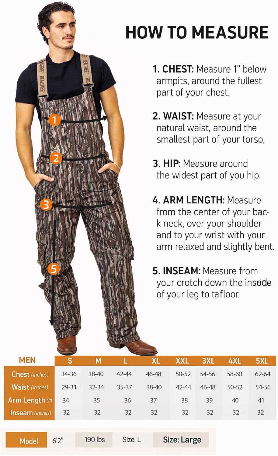 Realtree Men's Camo Hunting Insulated Water Resistant Breathable Midweight Super Warm Bibs Coveralls - Image 7