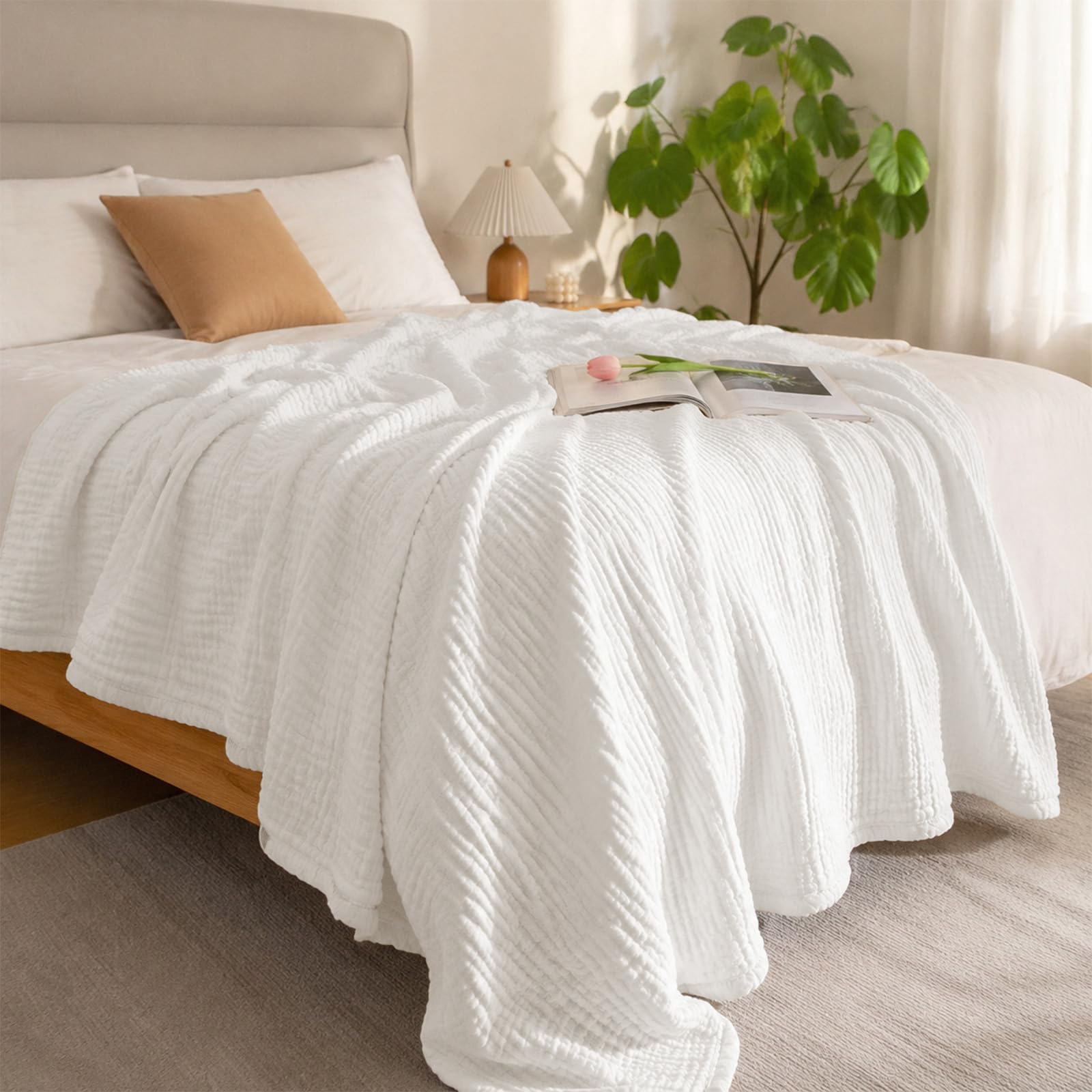 Musselin Decke, Muselindecke Erwachsene, Natürliche Throw Blanket Leichte Sanfte, Sommer Muslin Blanket as Cuddly Blanket, Bed, Kuscheldecke für Wohnzimmer (Weiß, 150 * 200CM)