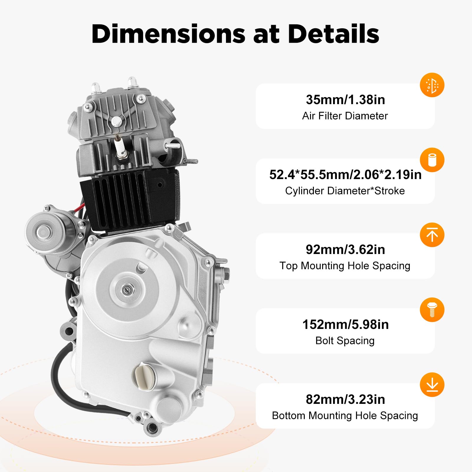 Motor de 125 cc de 4 tiempos, semiautomático, motor ATV, motor de un solo cilindro, refrigerado por aire, arranque eléctrico con cableado + filtro de aire + caja de cadena para pit bike