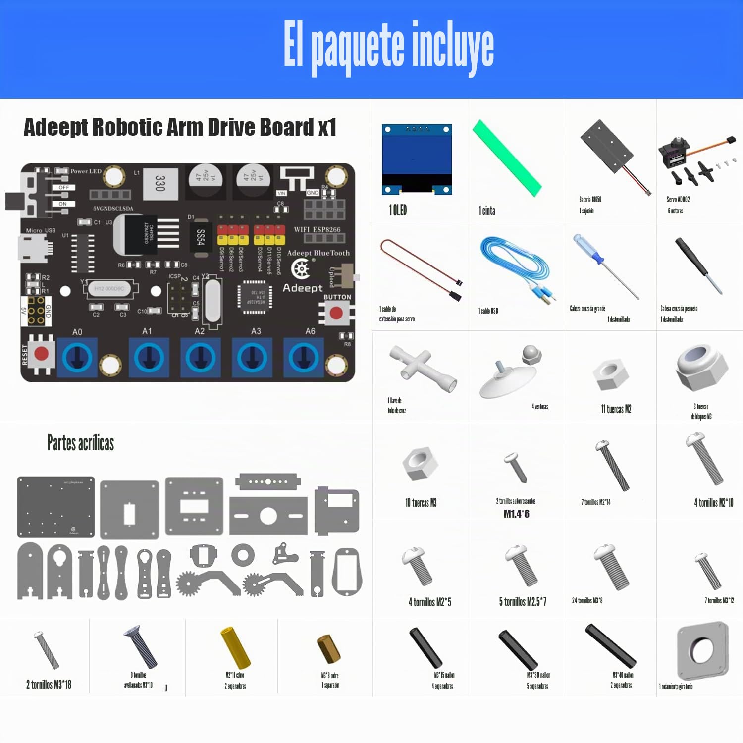 Adeept Kit de Brazo de Robot 5-DOF programable Stem Educativo 5 Ejes Robot Brazo con Pantalla OLED DIY Robot Modelo Buliding Kit Compatible con Arduino IDE(Naranja)