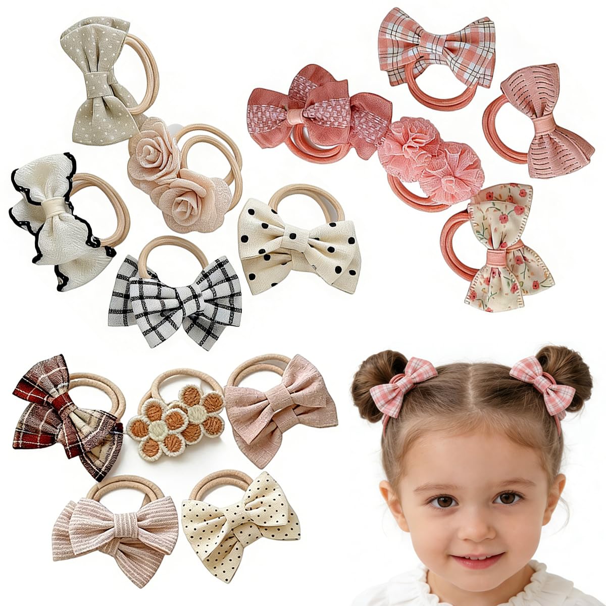 30PCSBaby Girl Hair Ties with Bows Flowers, Hair Bow Ties for Toddler Girls Little Girls Elastics Ponytail Holders Ponytail No tangled hair ties