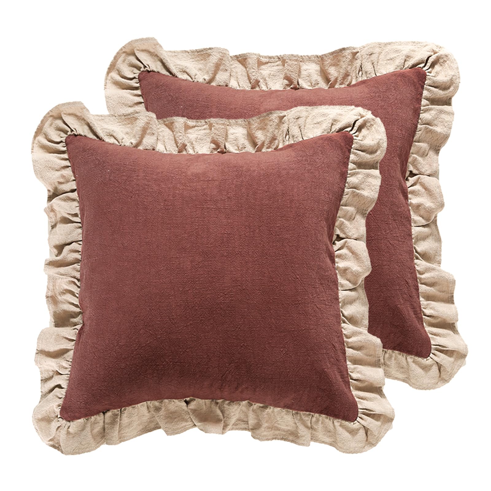patdrea Juego de 2 fundas de almohada decorativas naranjas de 18 x 18 pulgadas, fundas de almohada de lino con volantes, funda de almohada cuadrada resistente para sofá, cama, sala de estar